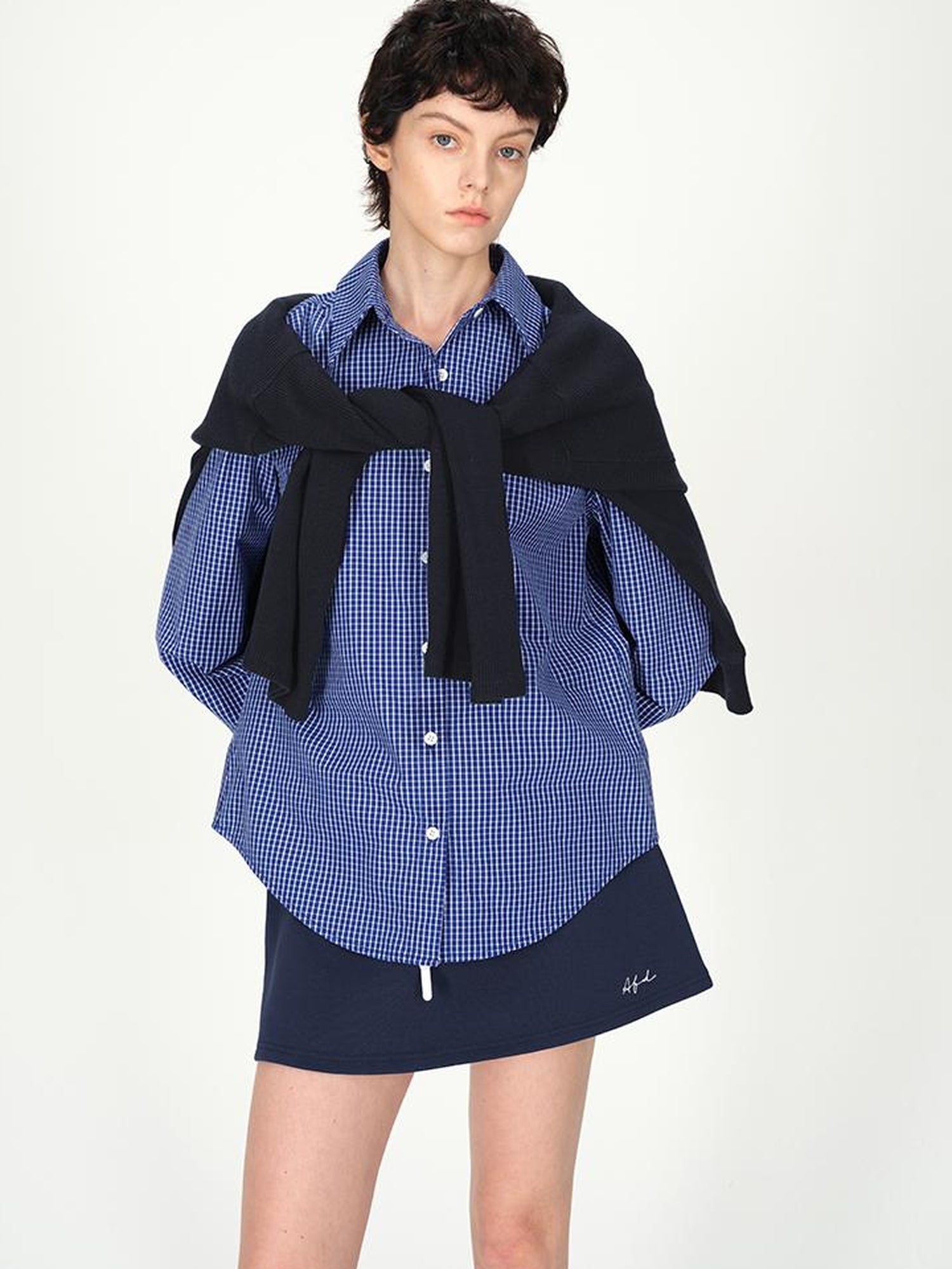 AFTADAWN Two Tone Check Oversized Cotton Shirt