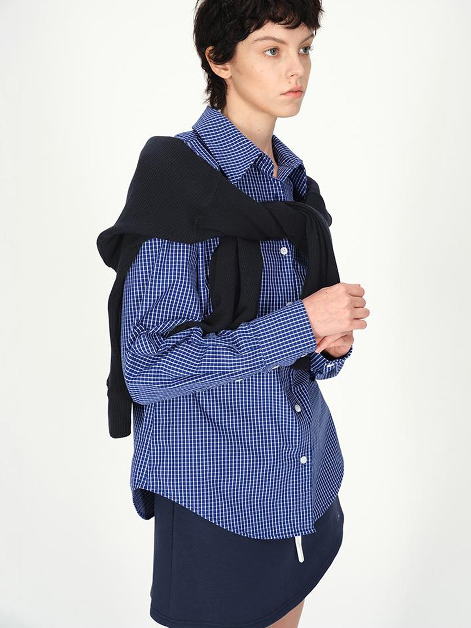 AFTADAWN Two Tone Check Oversized Cotton Shirt