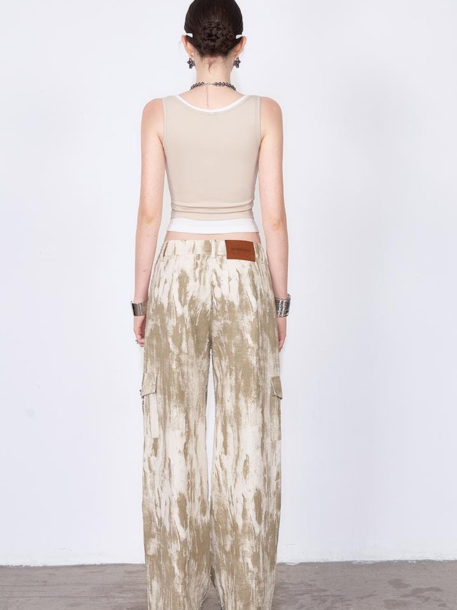 AFTADAWN Two Tone Layered Tank Top & Distressed Cargo Pants Set