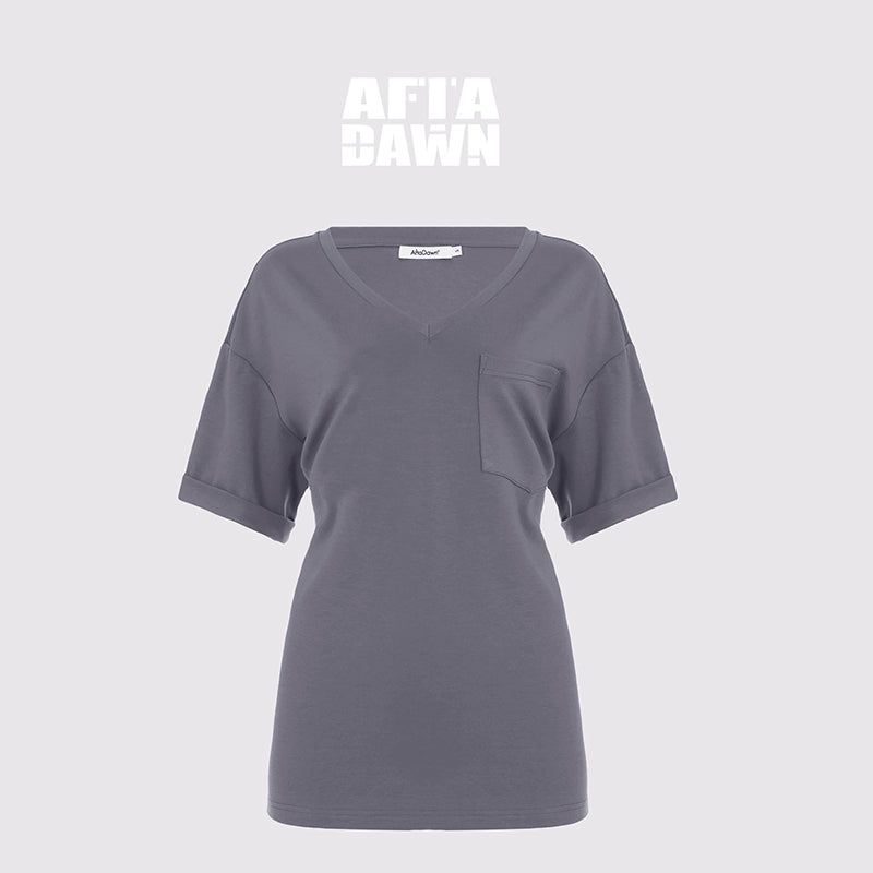 AFTADAWN_Two_Tone_V-Neck_Convertible_Back_Buckle_Waist_Slim_Fit_Short_Sleeve_T-Shirt_MISSTT