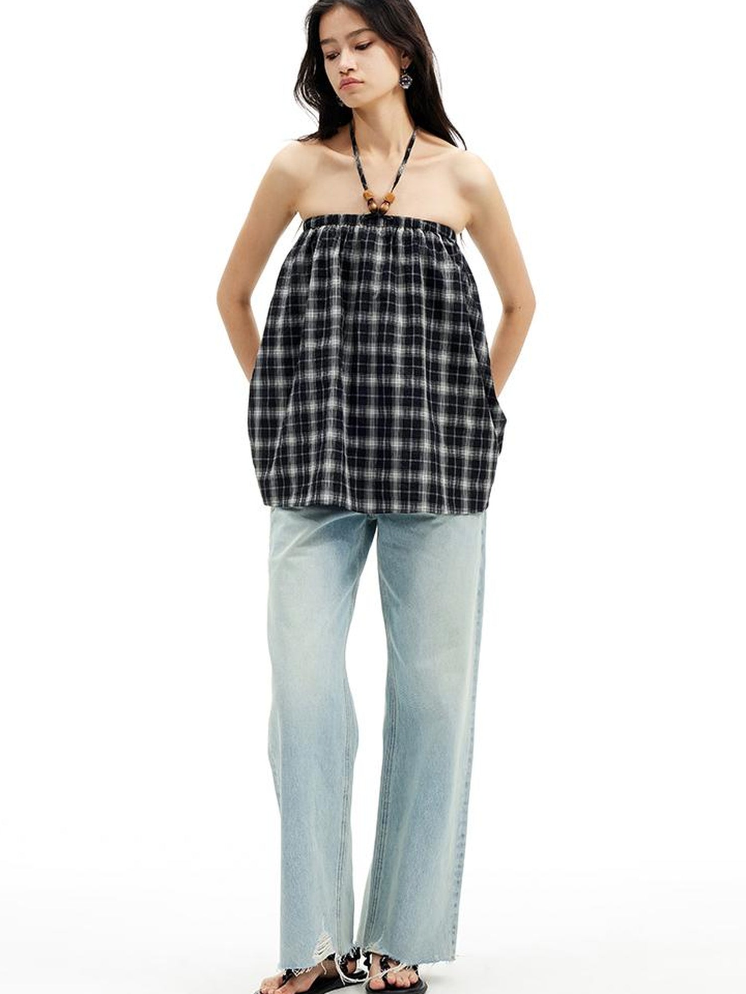 AFTADAWN Two Way Adjustable Strapless Tube Top with Beaded A Line Skirt Set