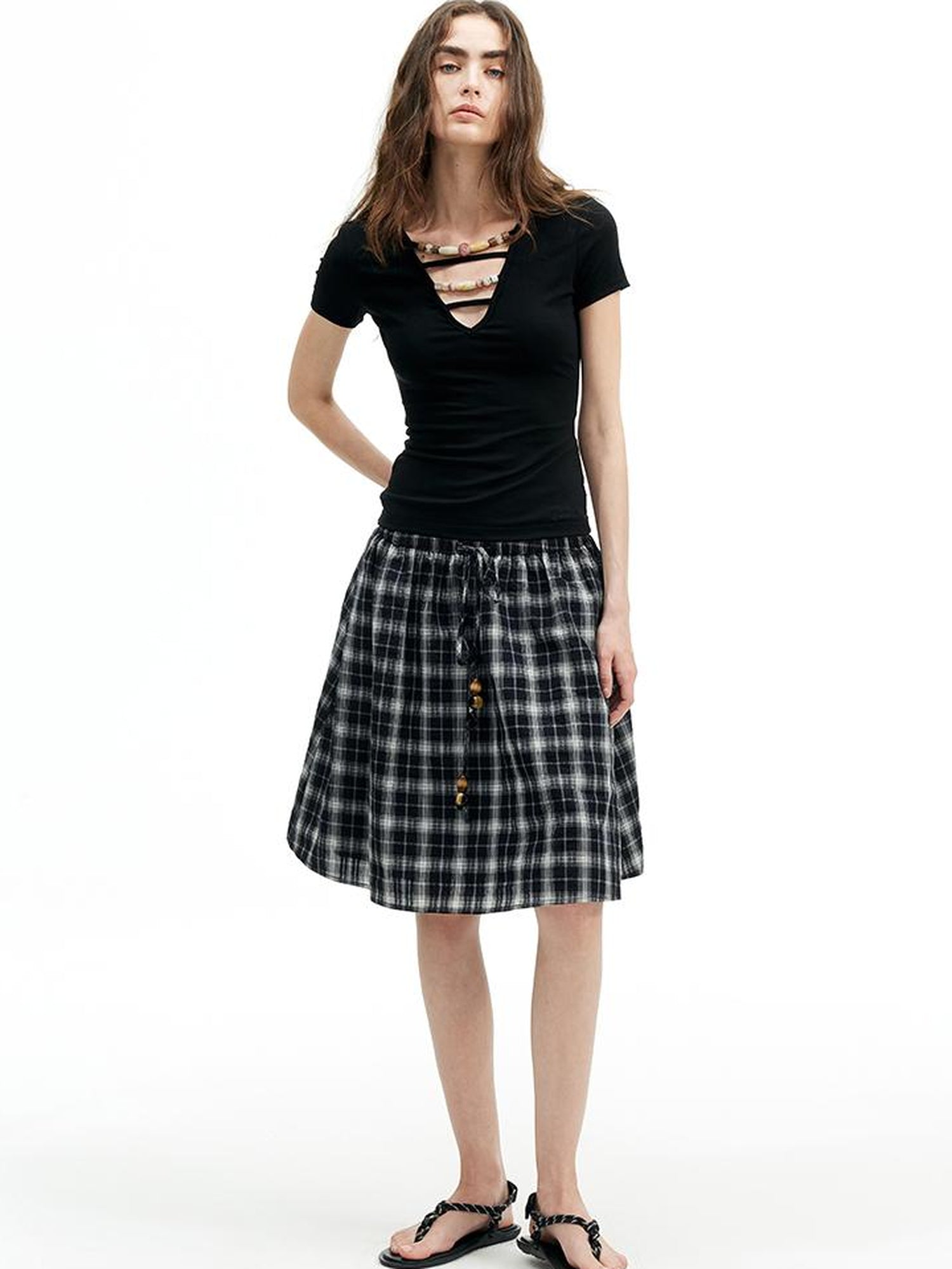 AFTADAWN Two Way Adjustable Strapless Tube Top with Beaded A Line Skirt Set