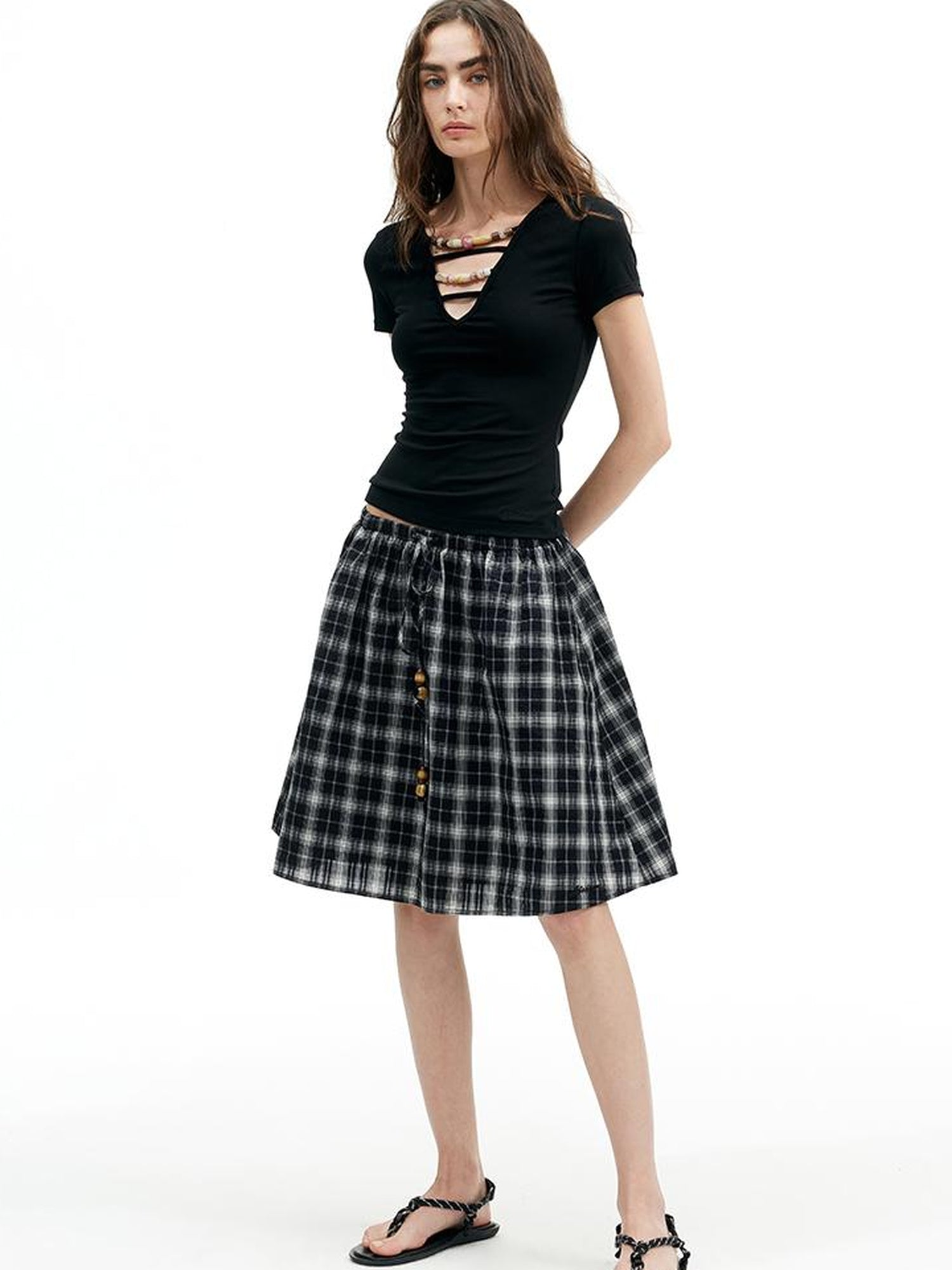 AFTADAWN Two Way Adjustable Strapless Tube Top with Beaded A Line Skirt Set