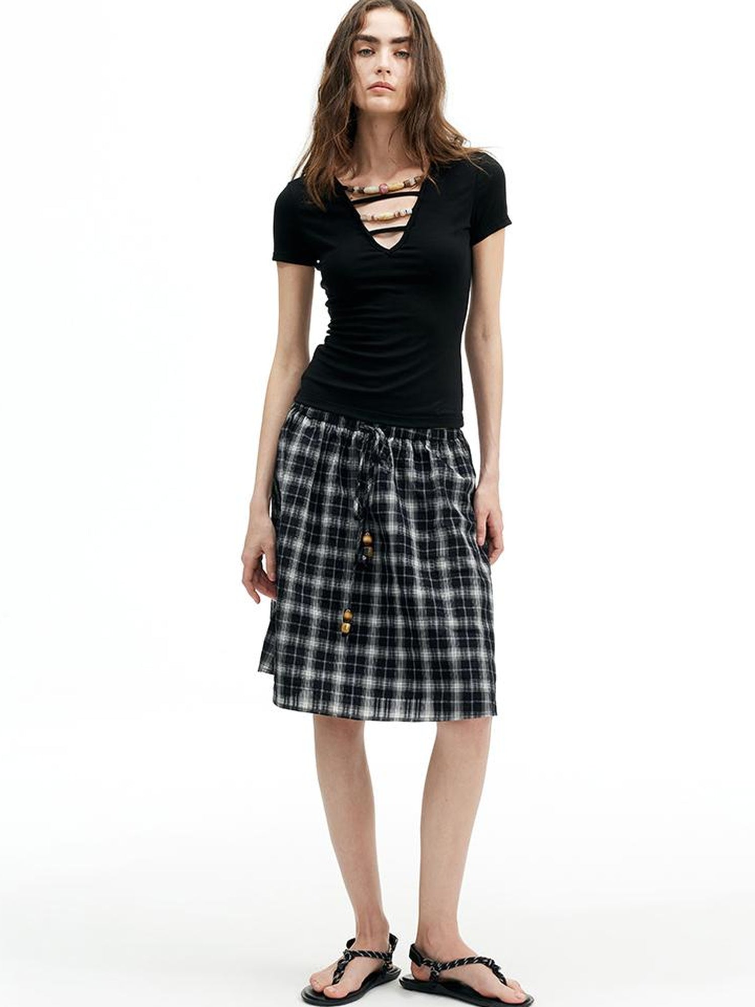 AFTADAWN Two Way Adjustable Strapless Tube Top with Beaded A Line Skirt Set