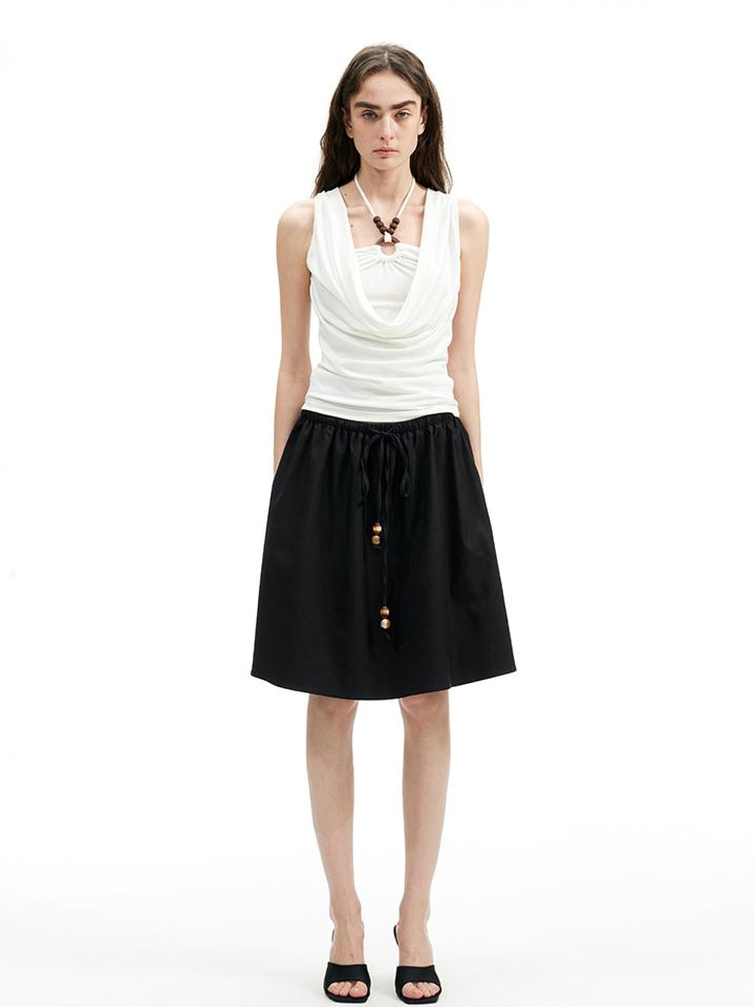 Two Way Beaded Halter Top with Drawstring and Elastic A Line Skirt