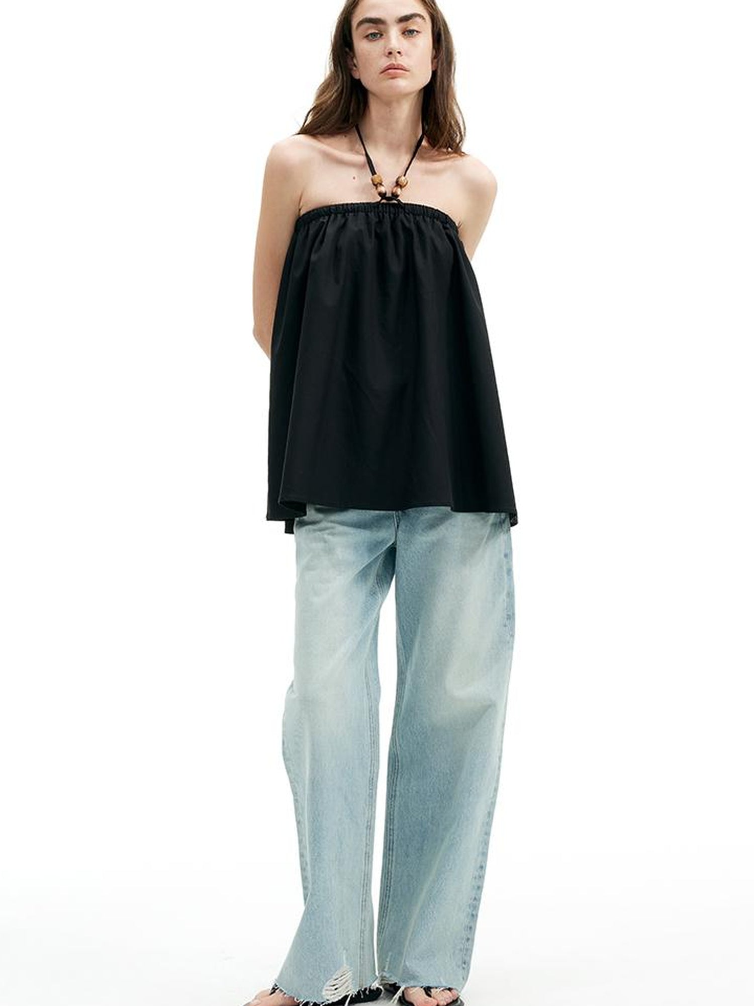 Two Way Beaded Halter Top with Drawstring and Elastic A Line Skirt