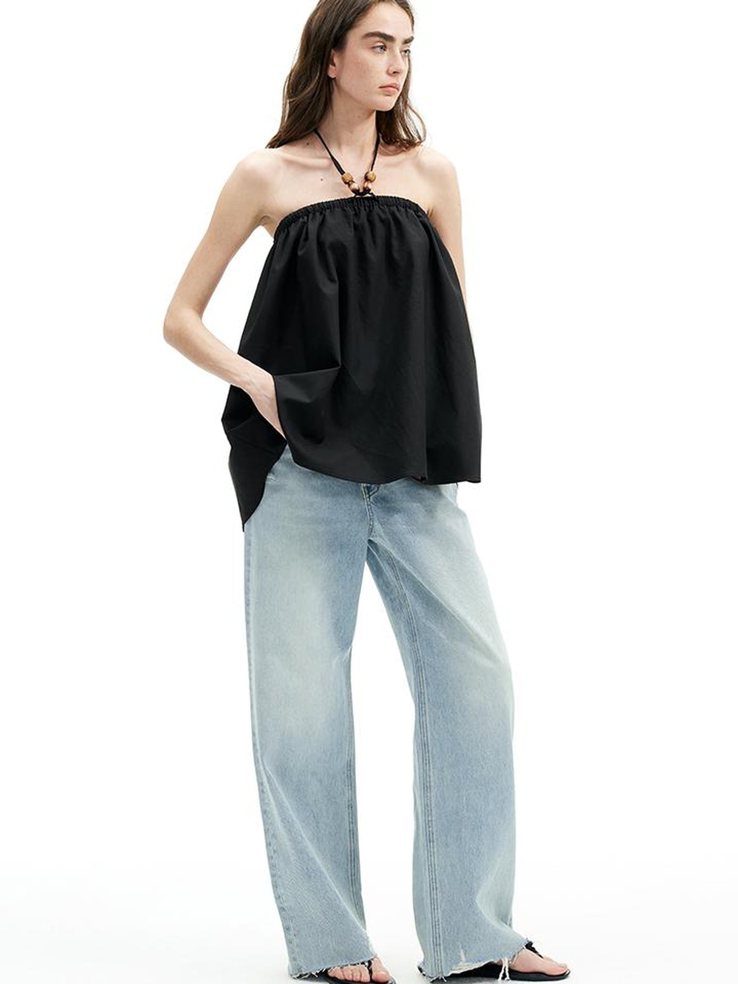 Two Way Beaded Halter Top with Drawstring and Elastic A Line Skirt