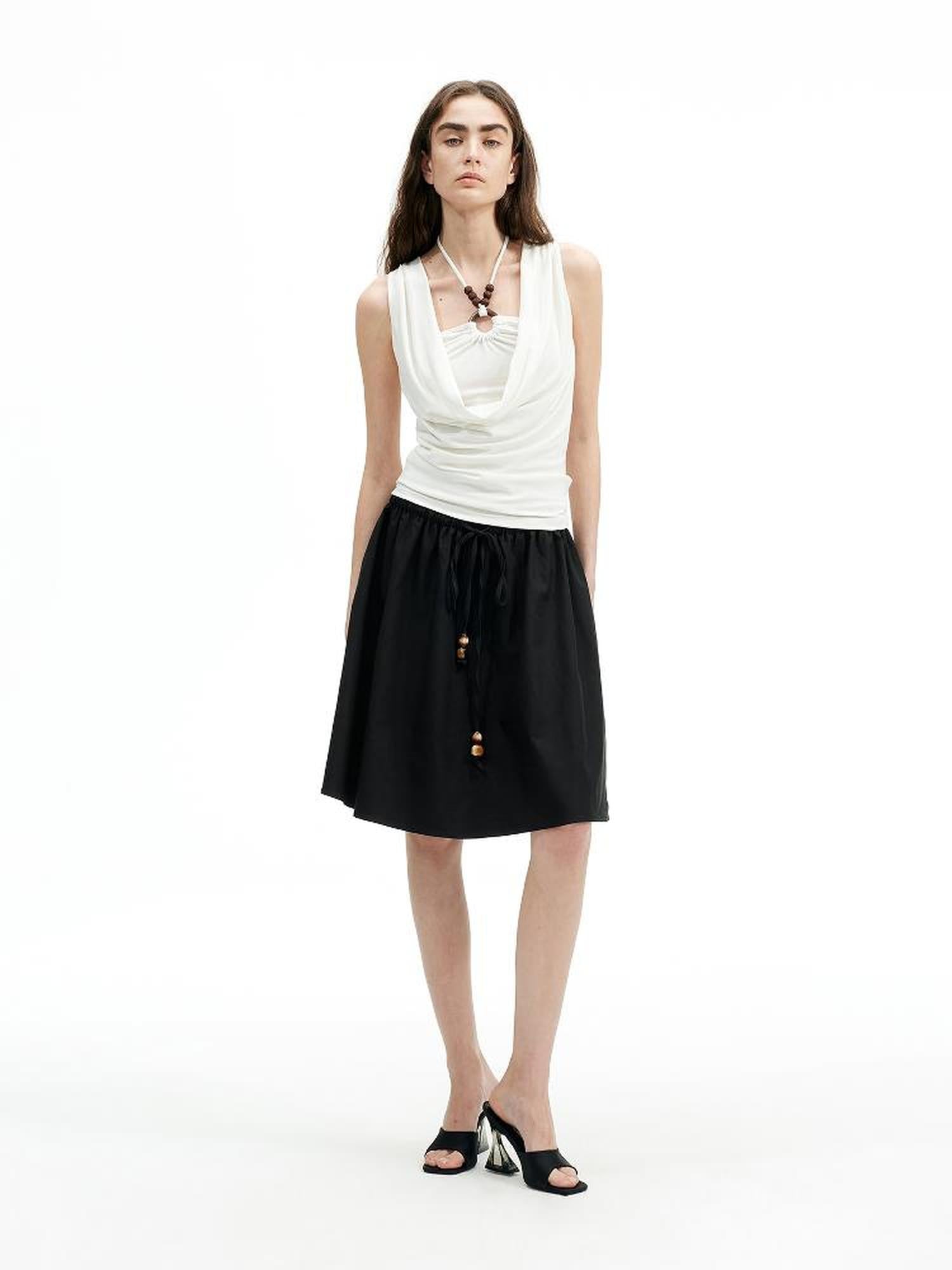 Two Way Beaded Halter Top with Drawstring and Elastic A Line Skirt