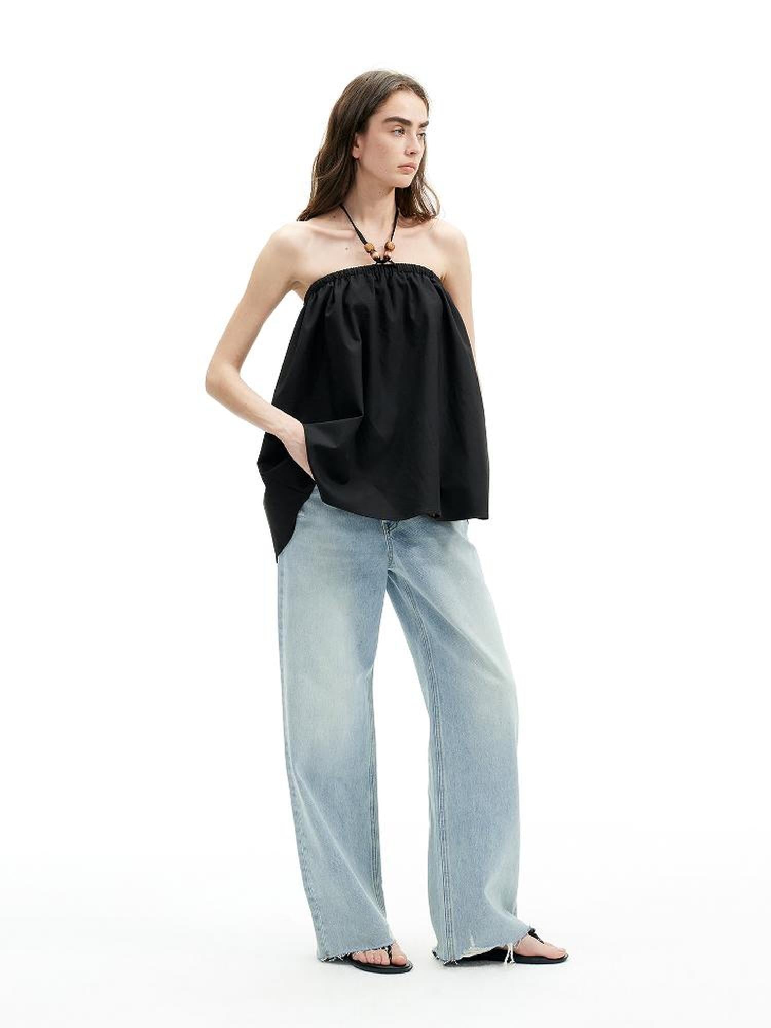 Two Way Beaded Halter Top with Drawstring and Elastic A Line Skirt