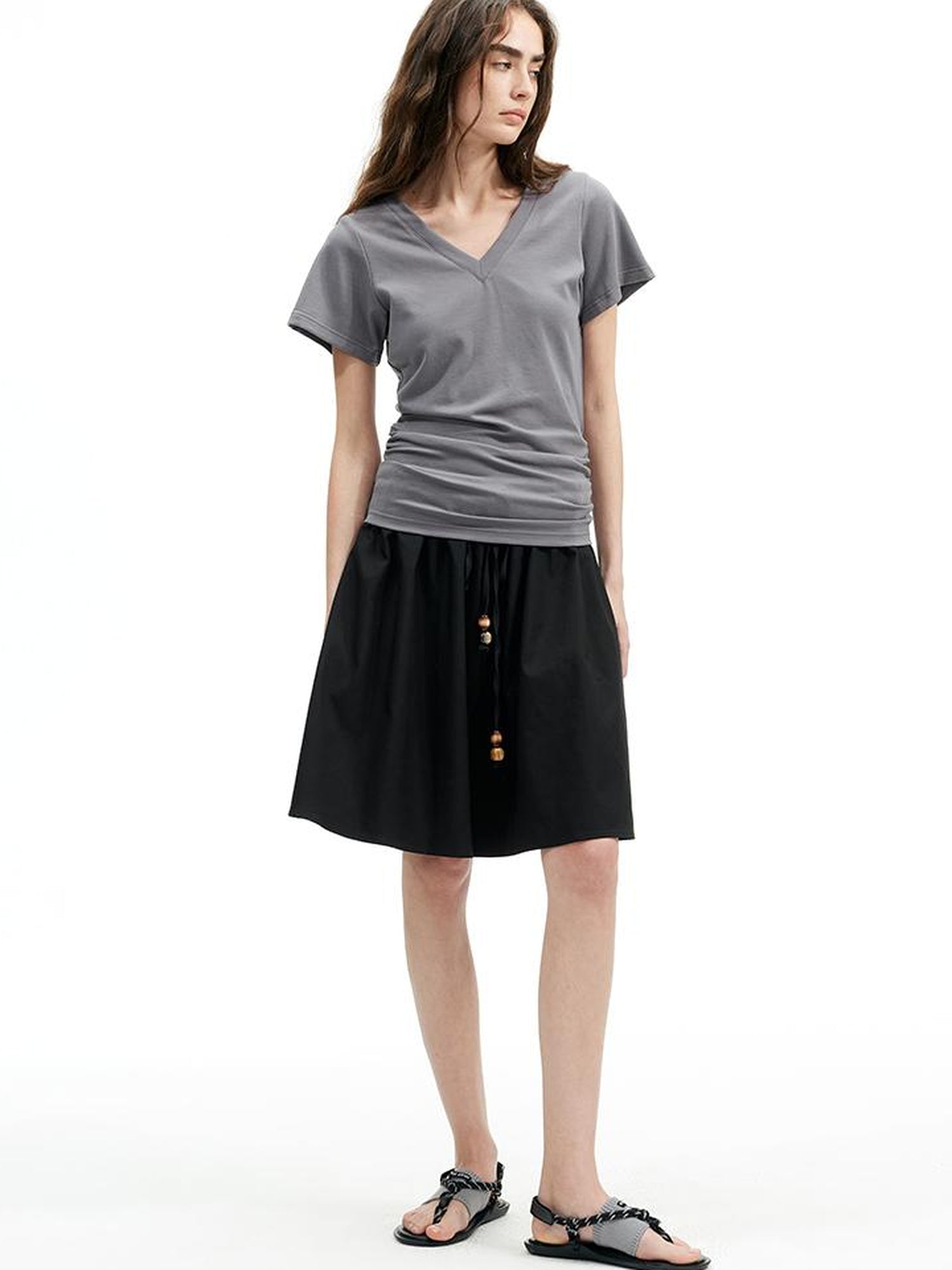 Two Way Beaded Halter Top with Drawstring and Elastic A Line Skirt