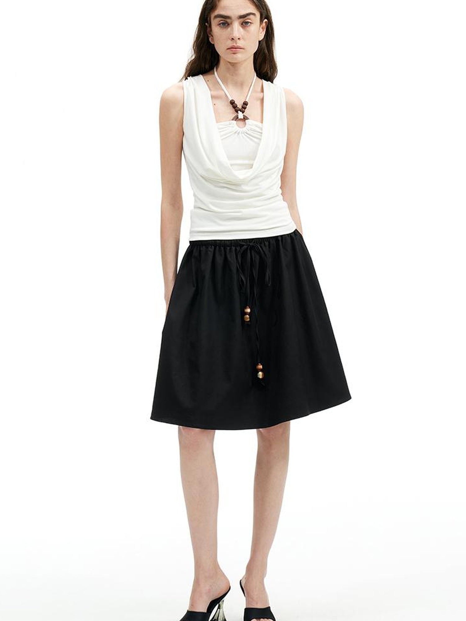 Two Way Beaded Halter Top with Drawstring and Elastic A Line Skirt