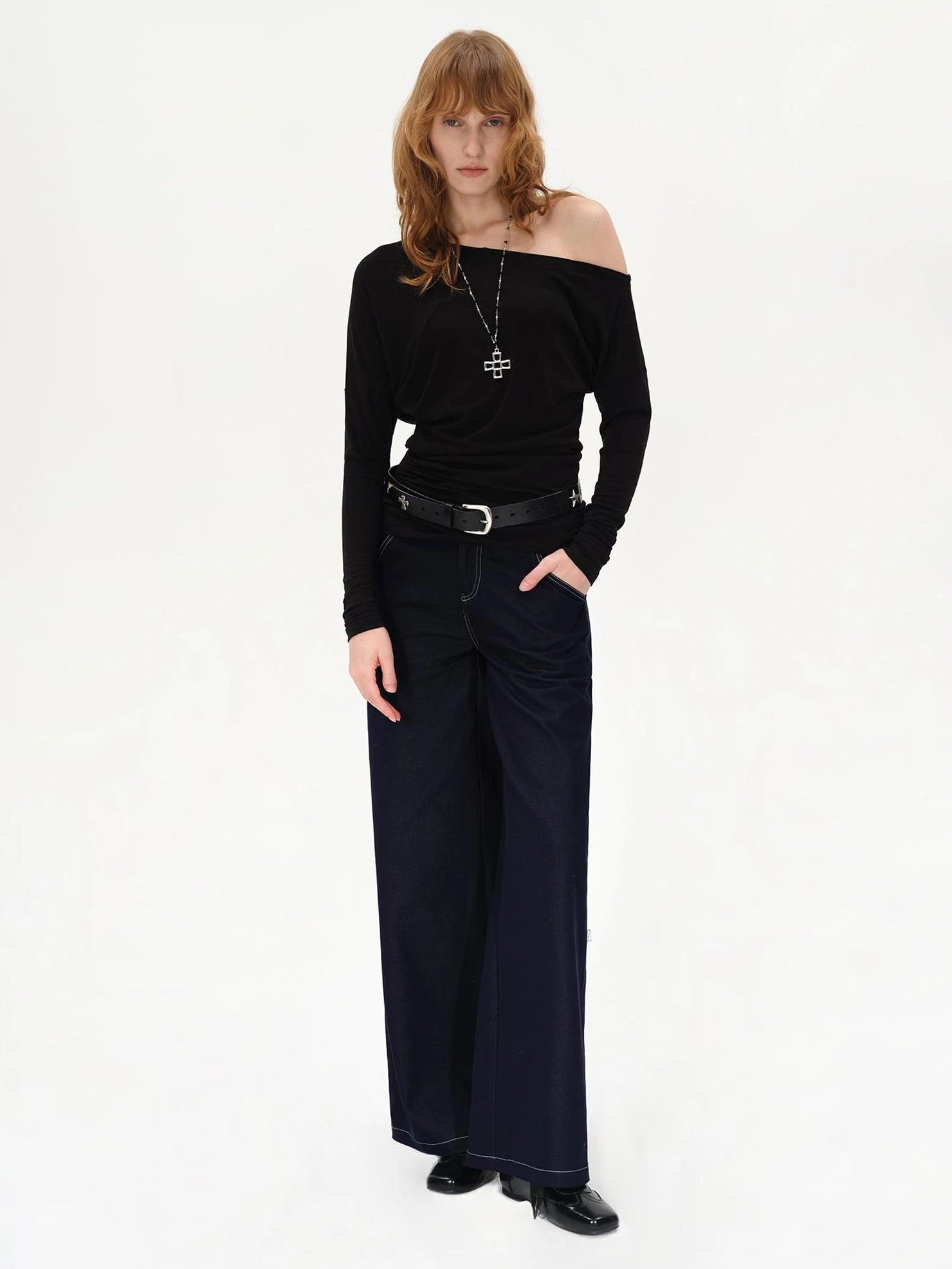 AFTADAWN Two Way Off Shoulder Merino Wool Top T-shirt