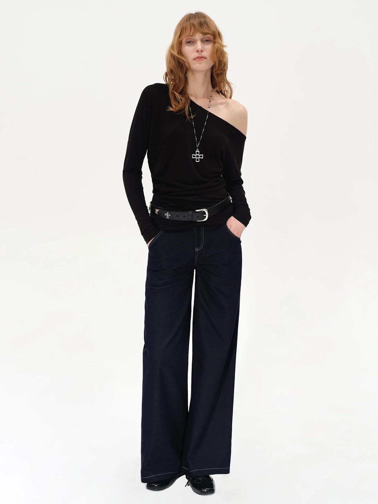 AFTADAWN Two Way Off Shoulder Merino Wool Top T-shirt