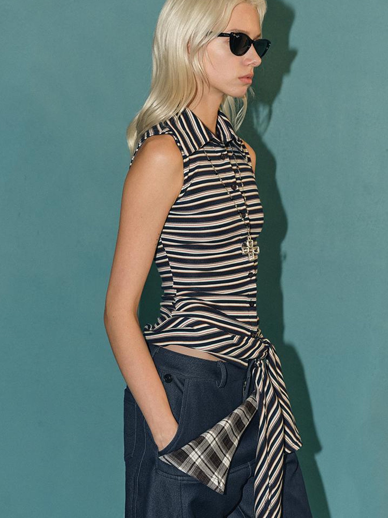 AFTADAWN Two Way Striped Lyocell Tee