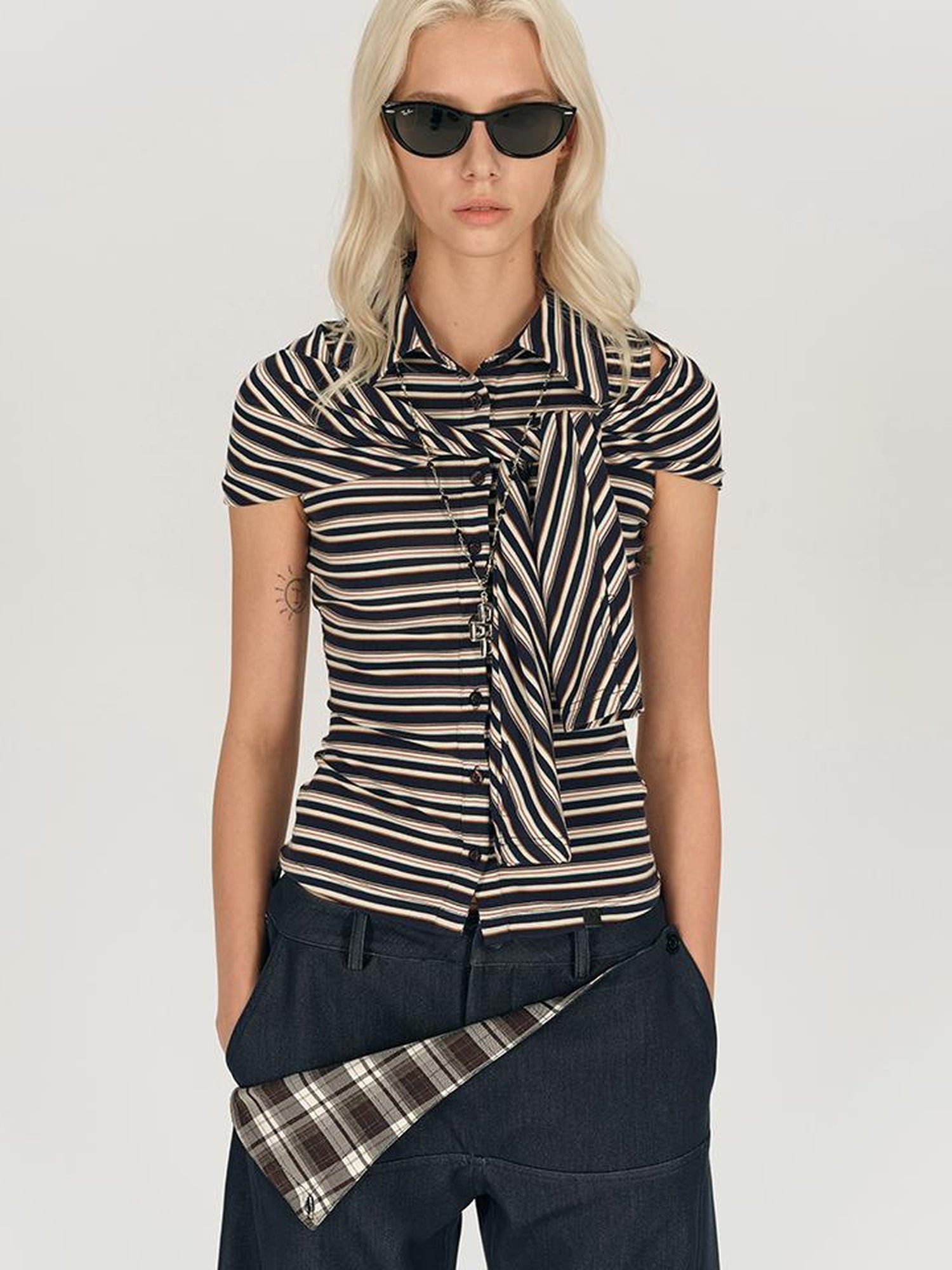 AFTADAWN Two Way Striped Lyocell Tee