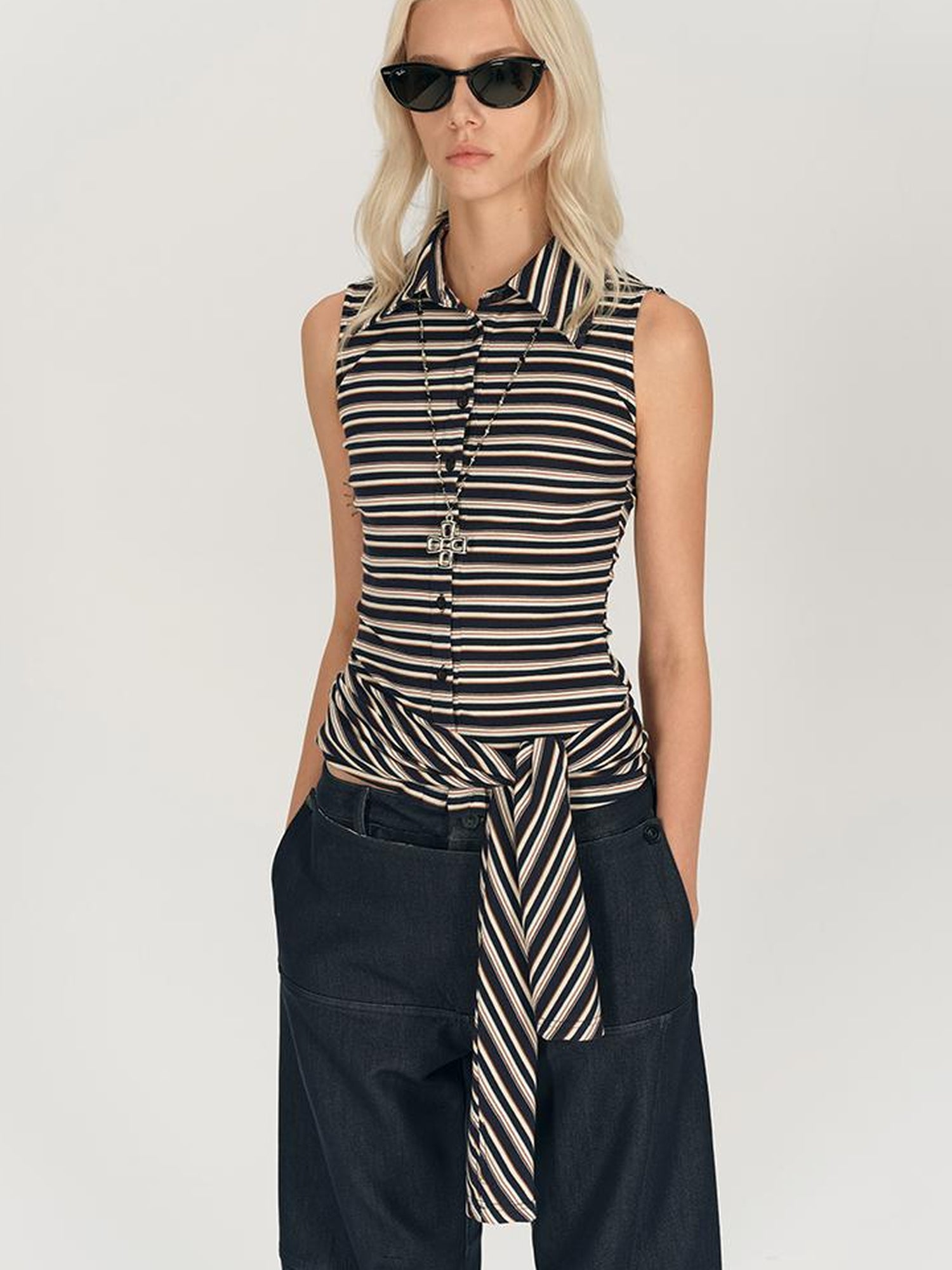 AFTADAWN Two Way Striped Lyocell Tee