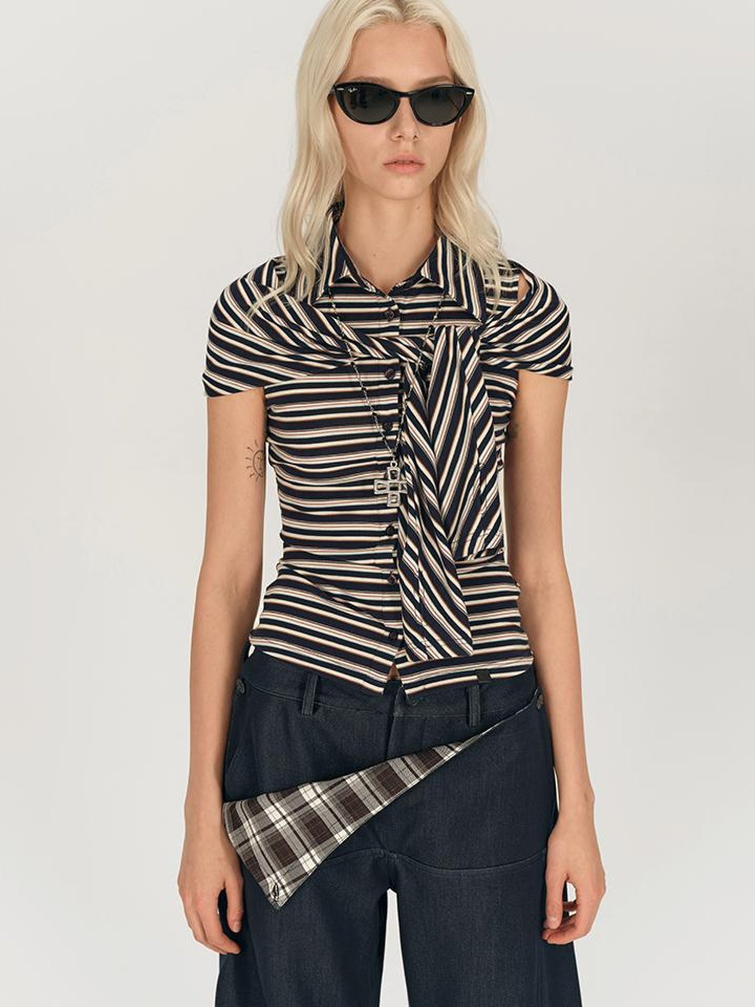 AFTADAWN Two Way Striped Lyocell Tee