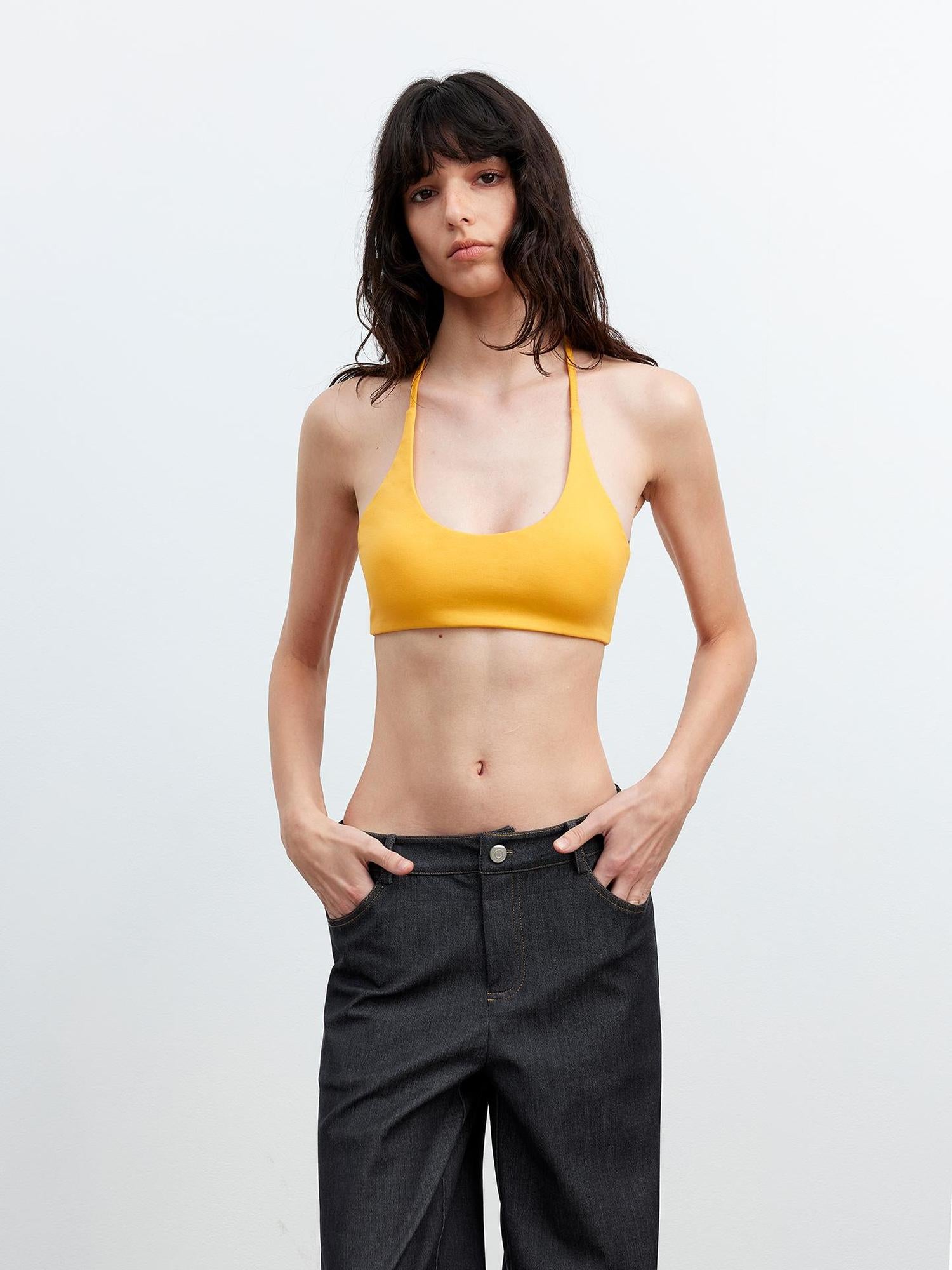 AFTADAWN U Back Tied Halter Modal Yoga Top With Built In Bra