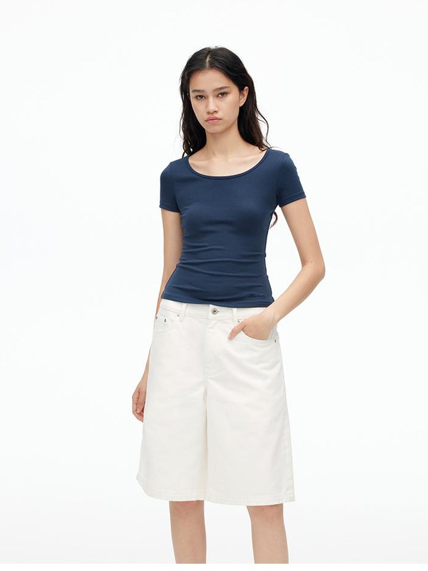 AFTADAWN U Neck Lace Up Back Short Sleeve Top