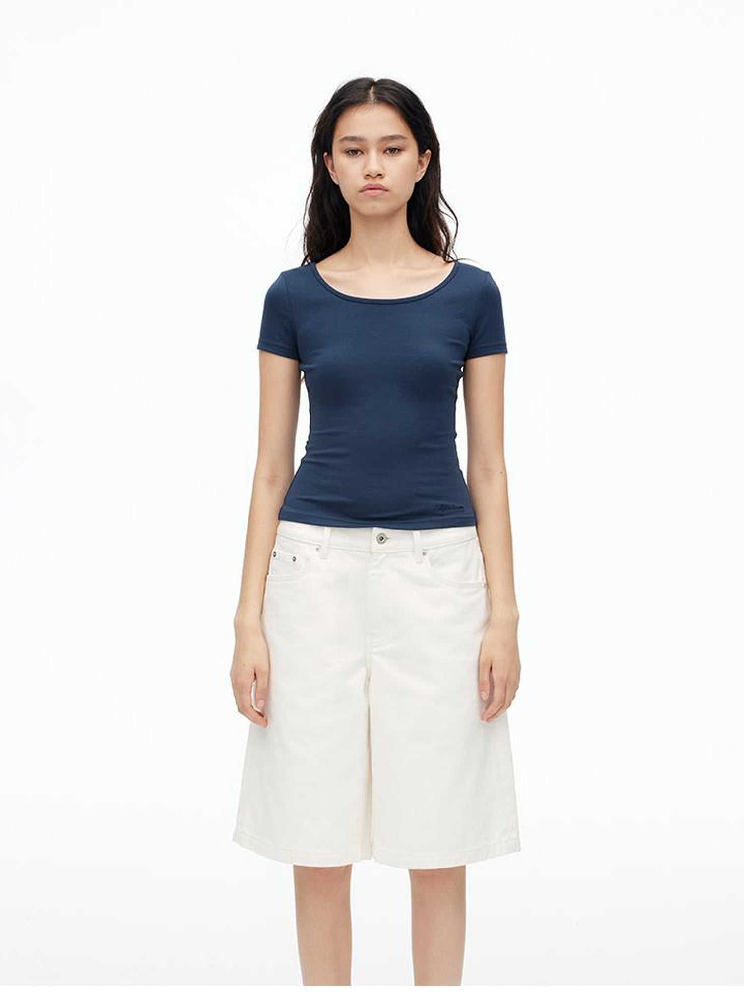 AFTADAWN U Neck Lace Up Back Short Sleeve Top