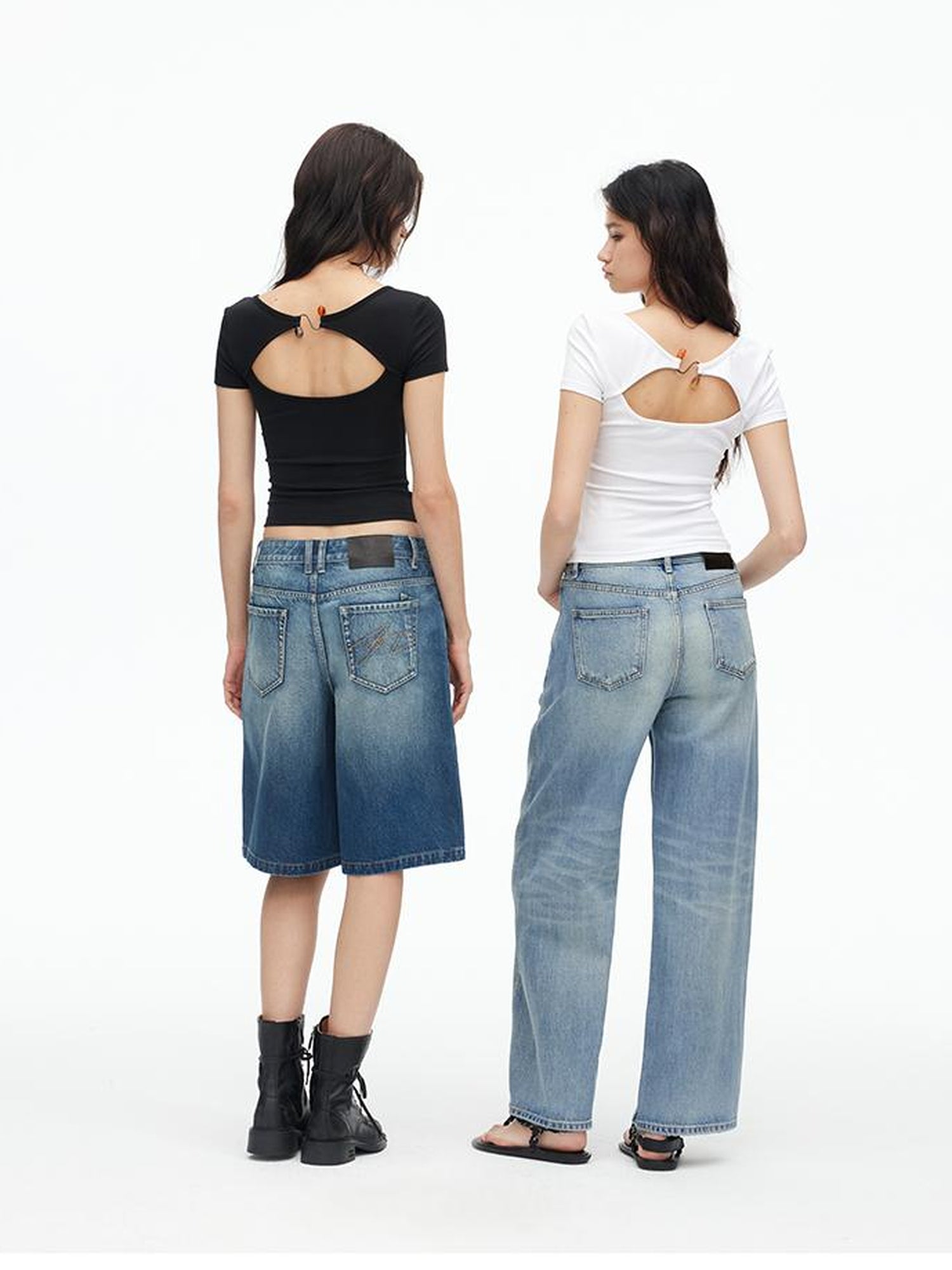 AFTADAWN U Neck Lace Up Back Short Sleeve Top