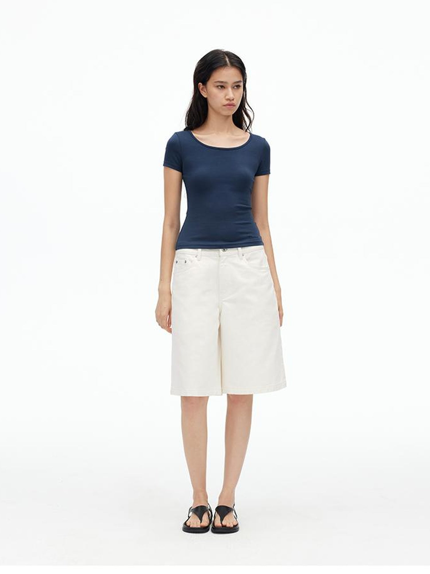 AFTADAWN U Neck Lace Up Back Short Sleeve Top