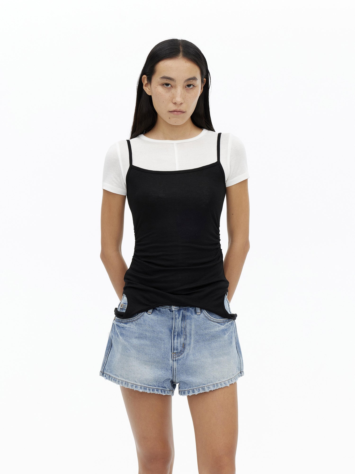 AFTADAWN U Neck Merino Wool Layering Sleeveless Top With Built In Camisole