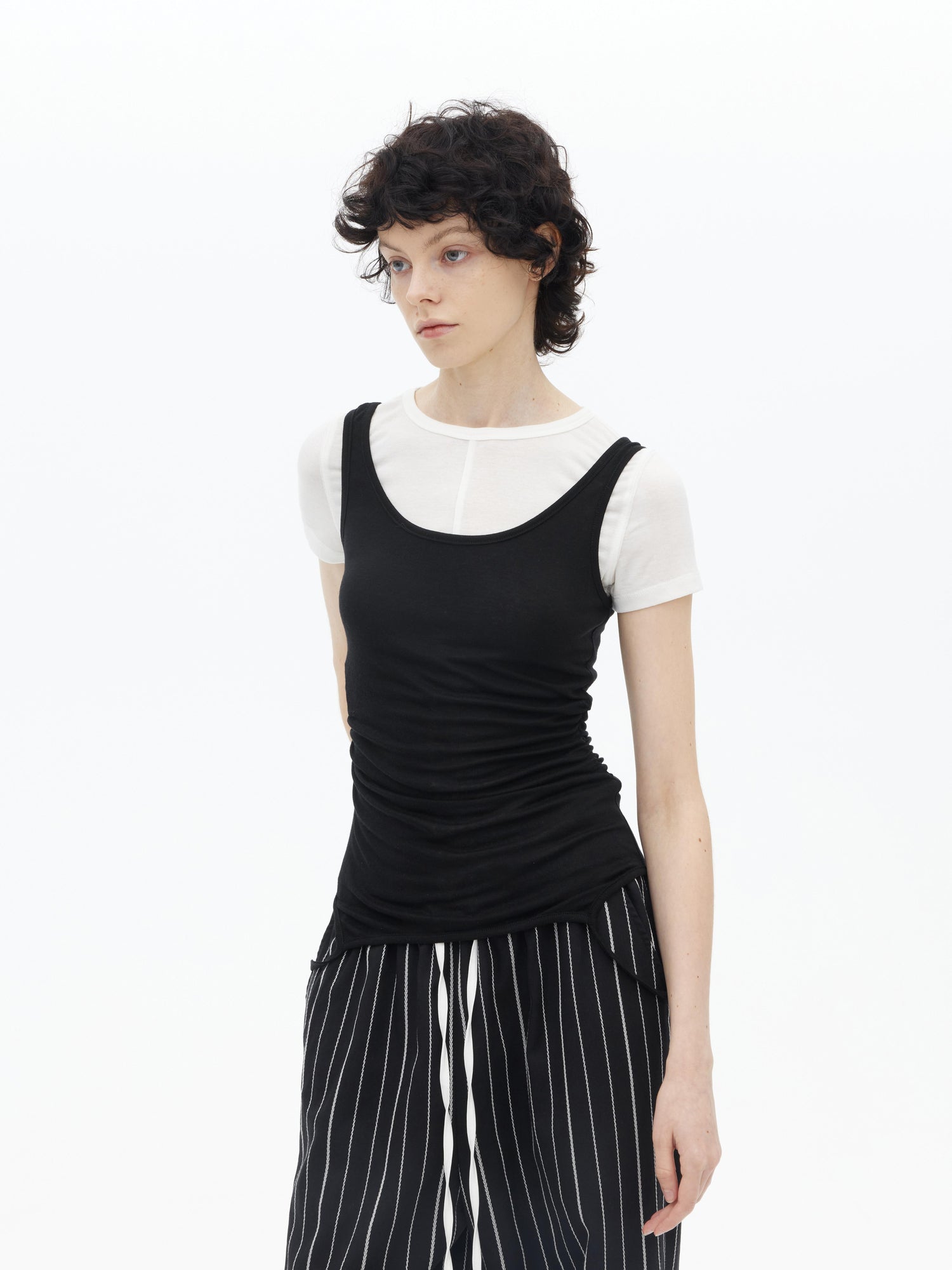 AFTADAWN U Neck Merino Wool Layering Sleeveless Top With Built In Camisole