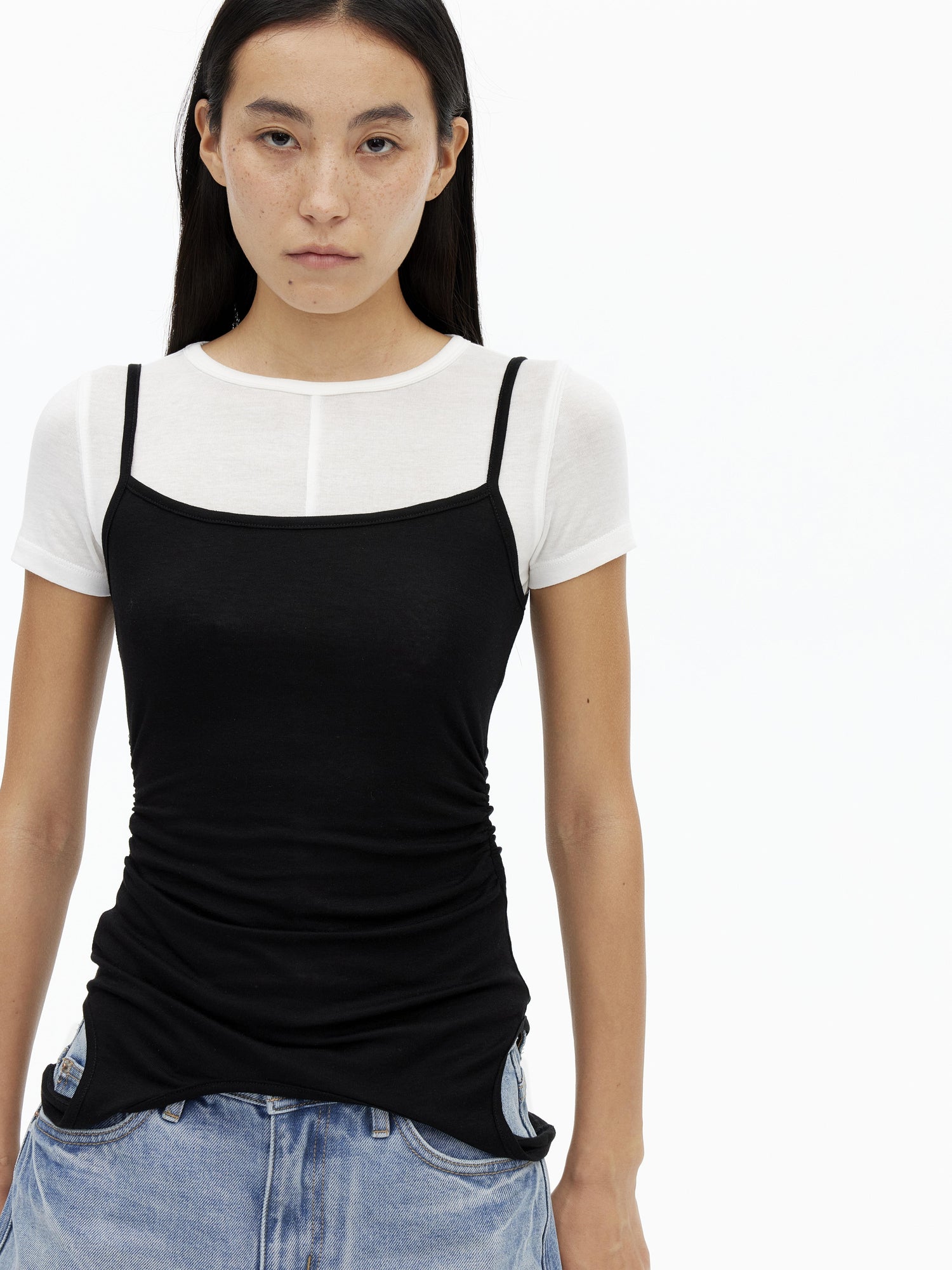 AFTADAWN U Neck Merino Wool Layering Sleeveless Top With Built In Camisole