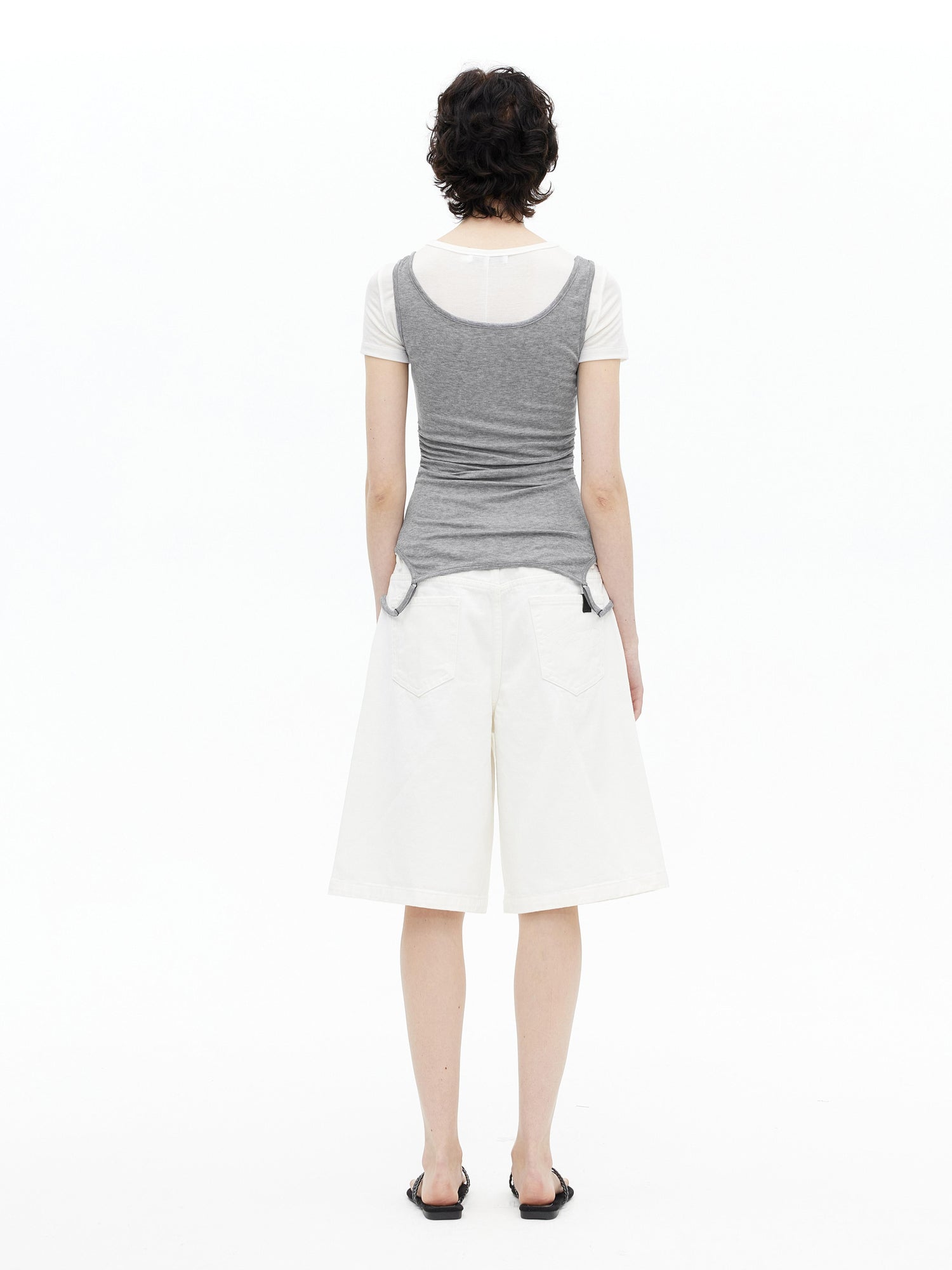 AFTADAWN U Neck Merino Wool Layering Sleeveless Top With Built In Camisole