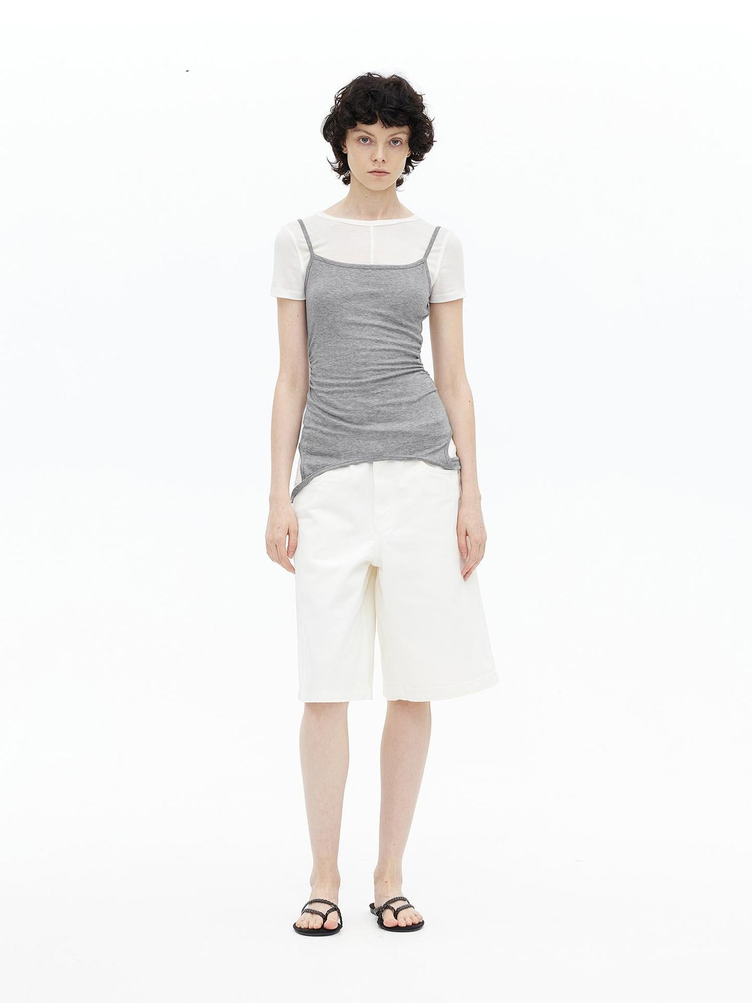 AFTADAWN U Neck Merino Wool Layering Sleeveless Top With Built In Camisole