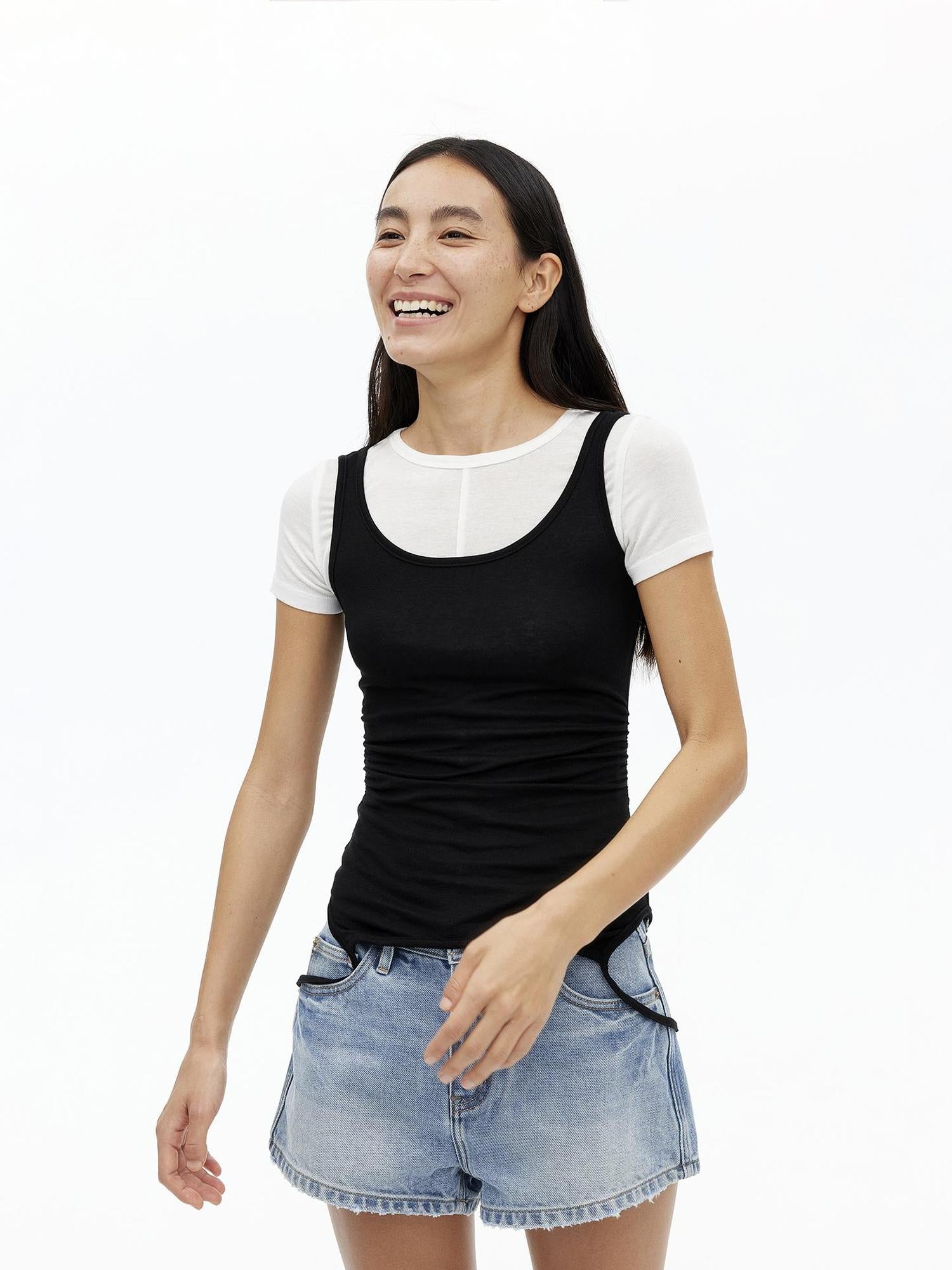 AFTADAWN U Neck Merino Wool Layering Sleeveless Top With Built In Camisole