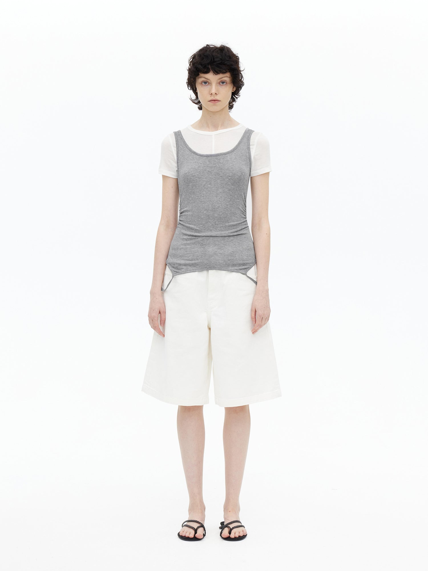 AFTADAWN U Neck Merino Wool Layering Sleeveless Top With Built In Camisole