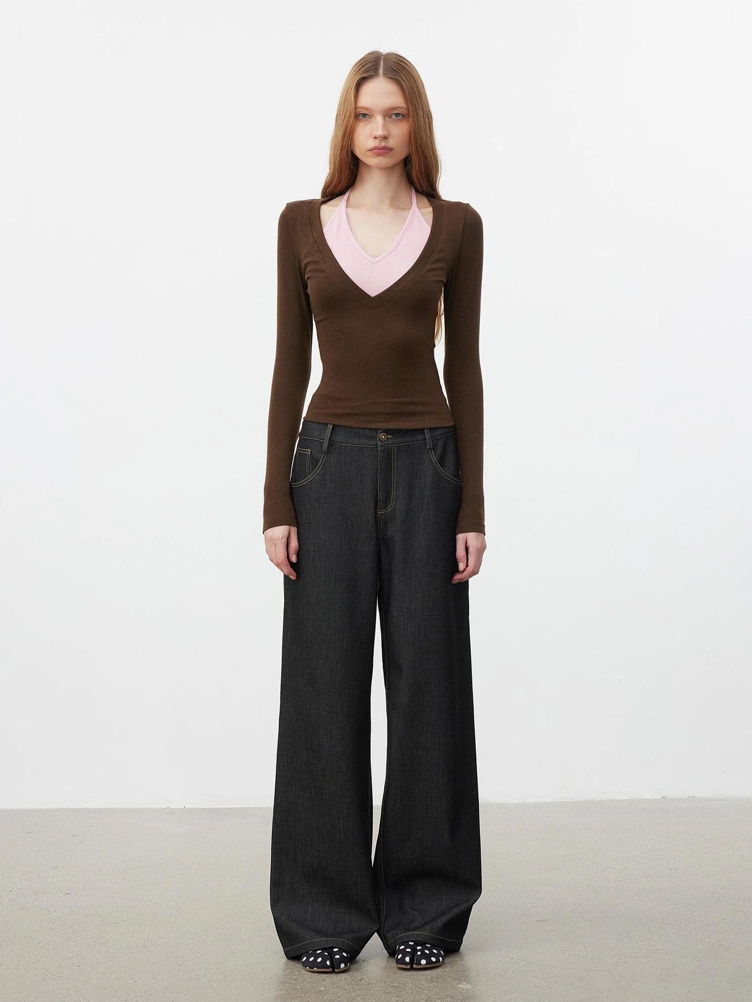 AFTADAWN V-Neck Layered Lyocell Merino Wool Top T-shirt