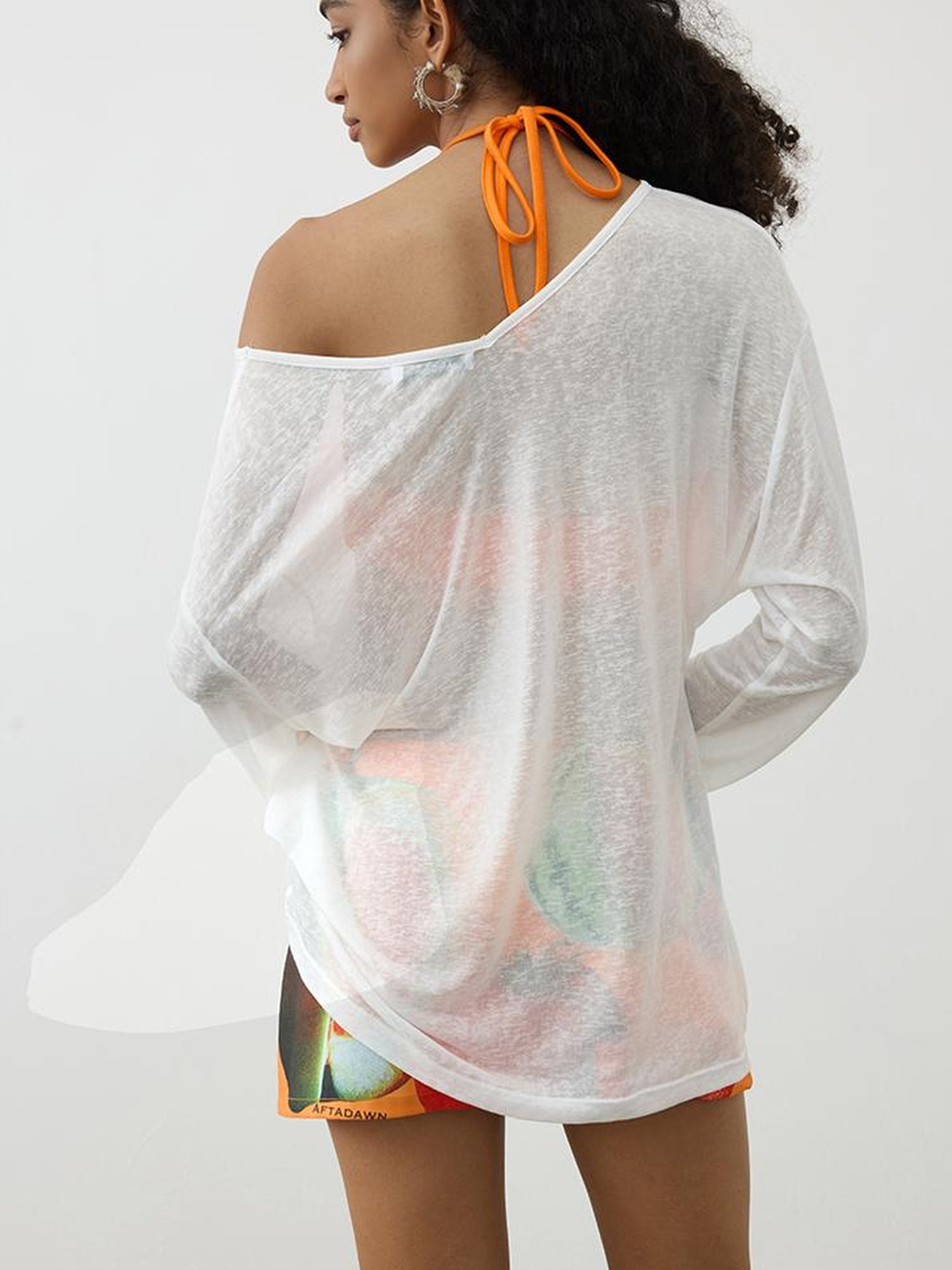 AFTADAWN V-Neck Snowflake Textured Sun Protection Tunic Top