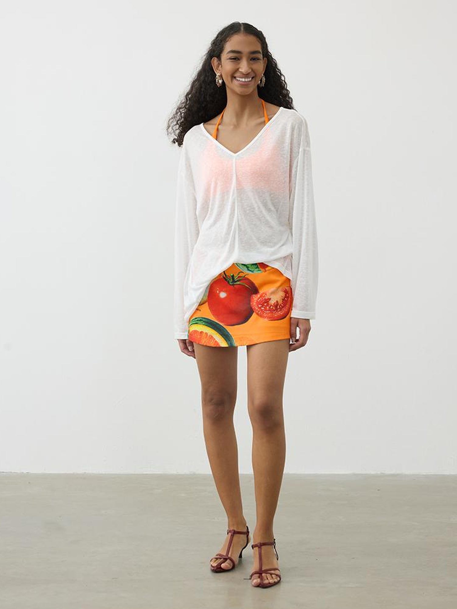AFTADAWN V-Neck Snowflake Textured Sun Protection Tunic Top