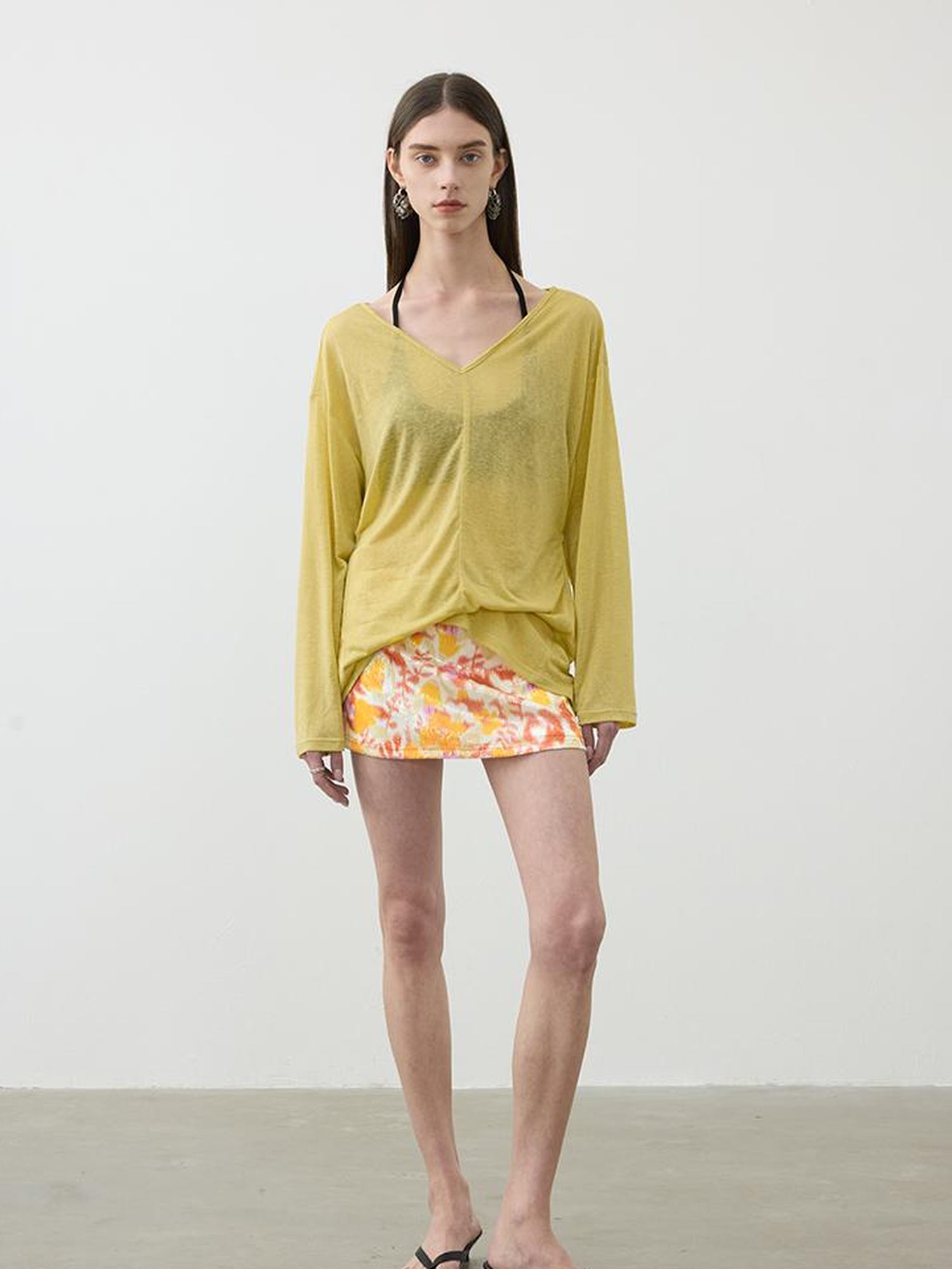 AFTADAWN V-Neck Snowflake Textured Sun Protection Tunic Top