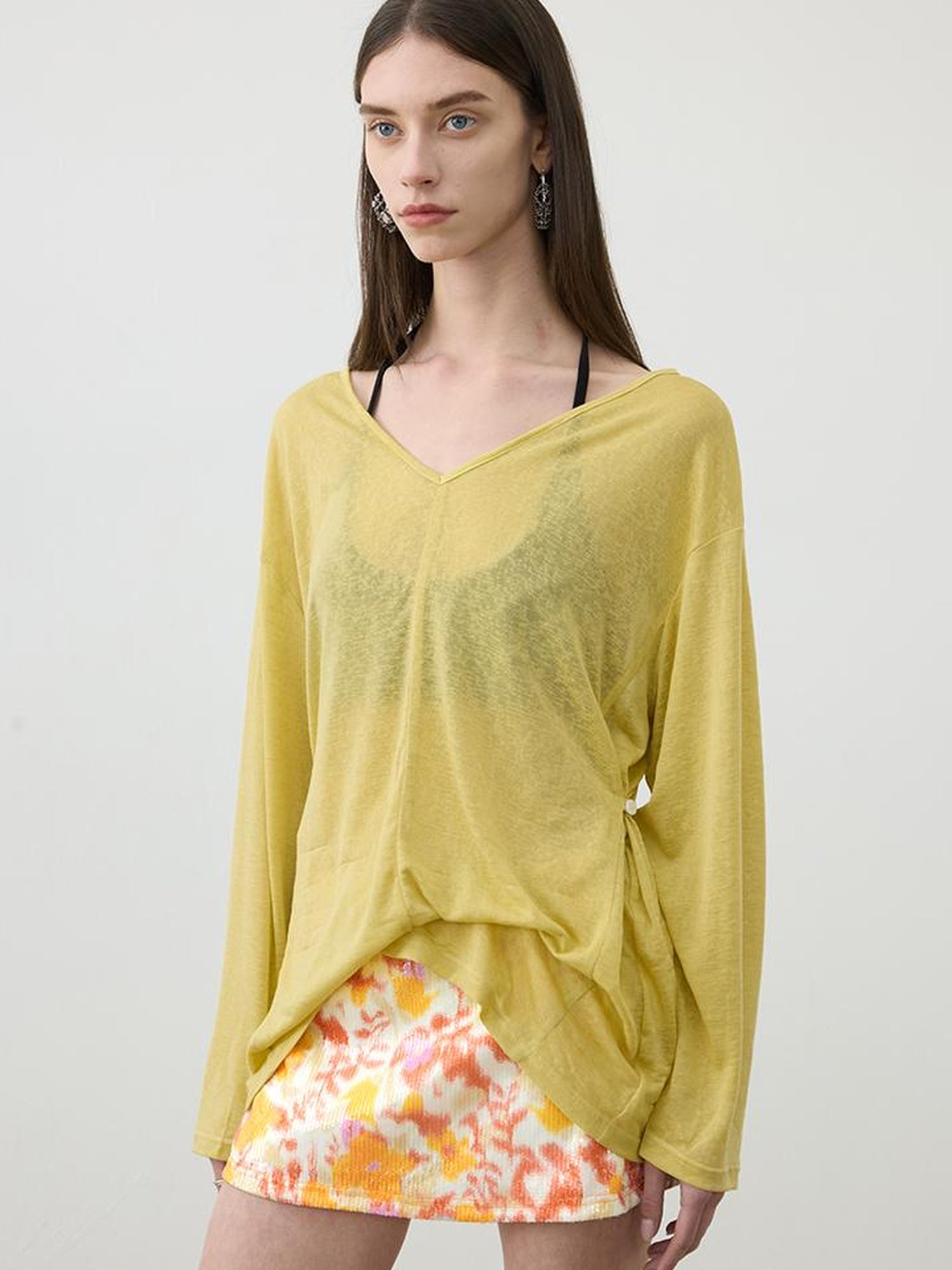 AFTADAWN V-Neck Snowflake Textured Sun Protection Tunic Top