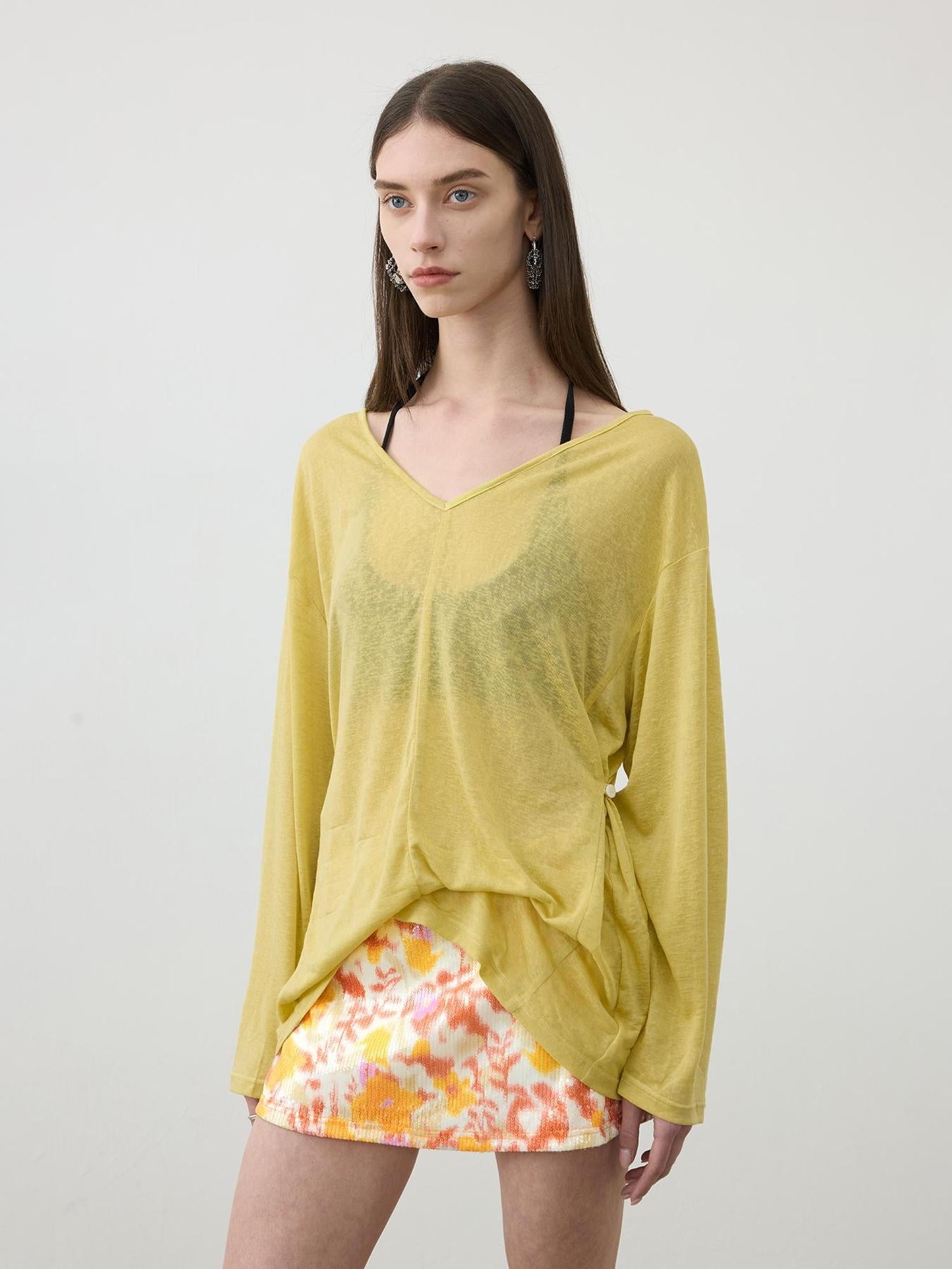 AFTADAWN V-Neck Snowflake Textured Sun Protection Tunic Top