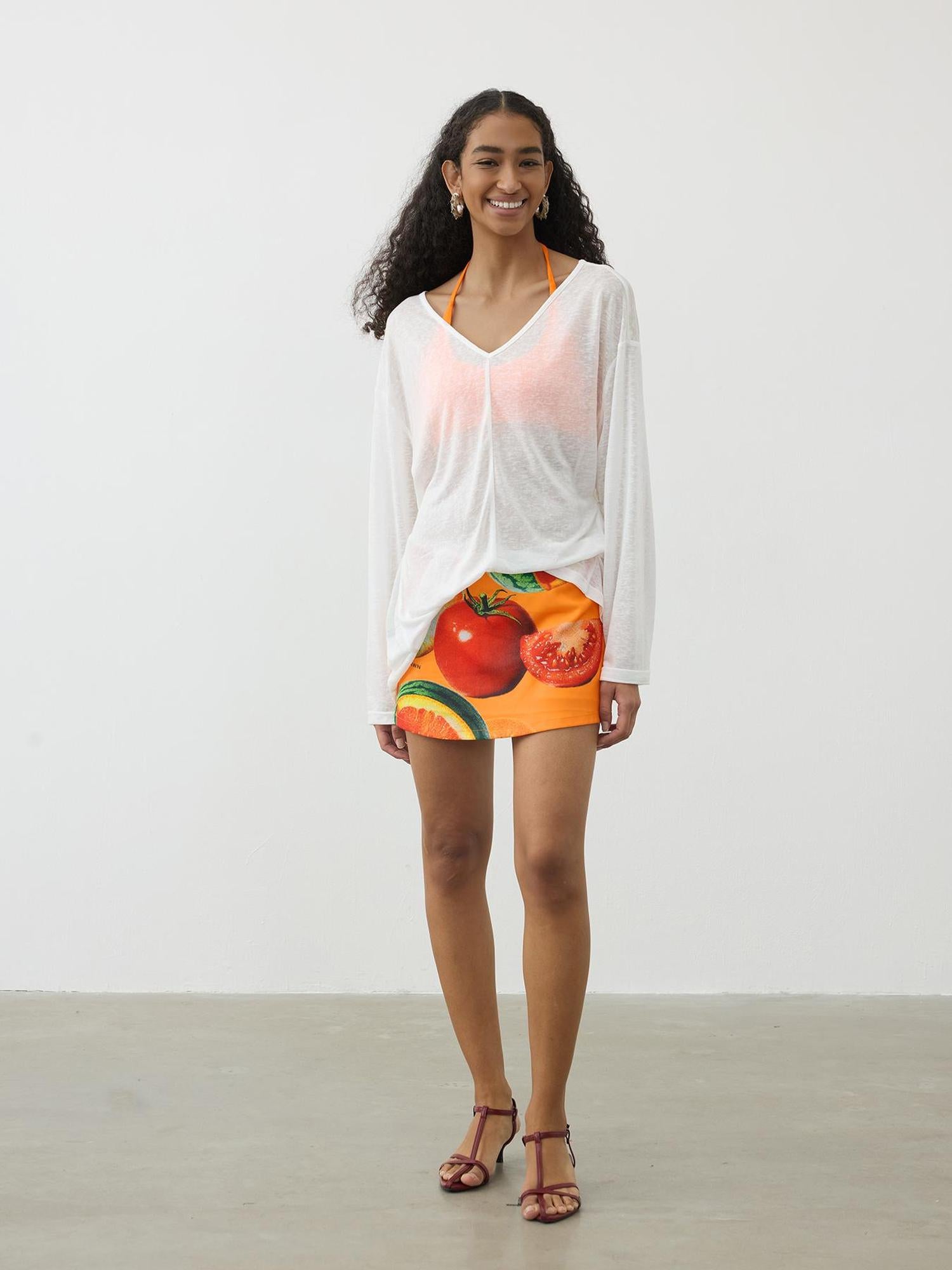 AFTADAWN V-Neck Snowflake Textured Sun Protection Tunic Top