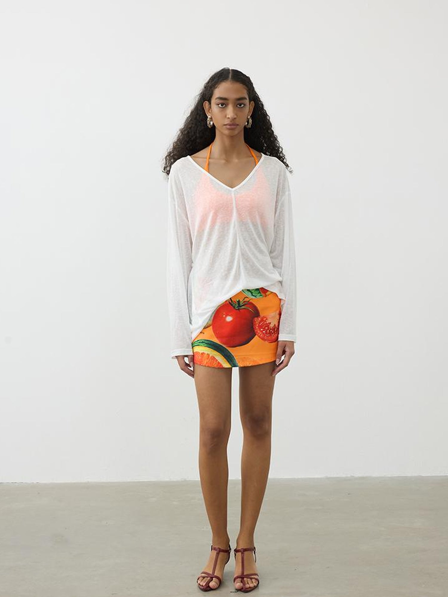 AFTADAWN V-Neck Snowflake Textured Sun Protection Tunic Top