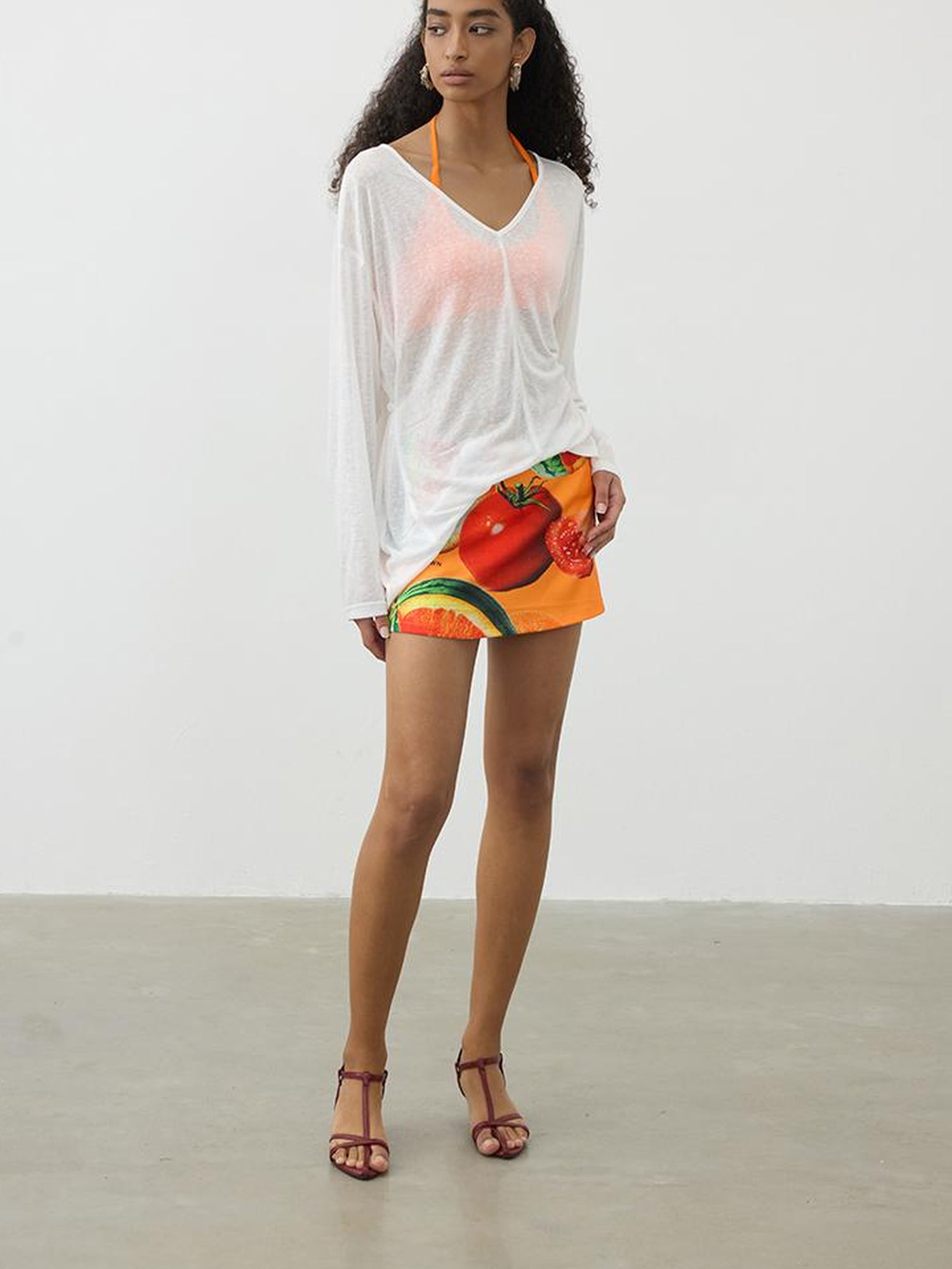 AFTADAWN V-Neck Snowflake Textured Sun Protection Tunic Top