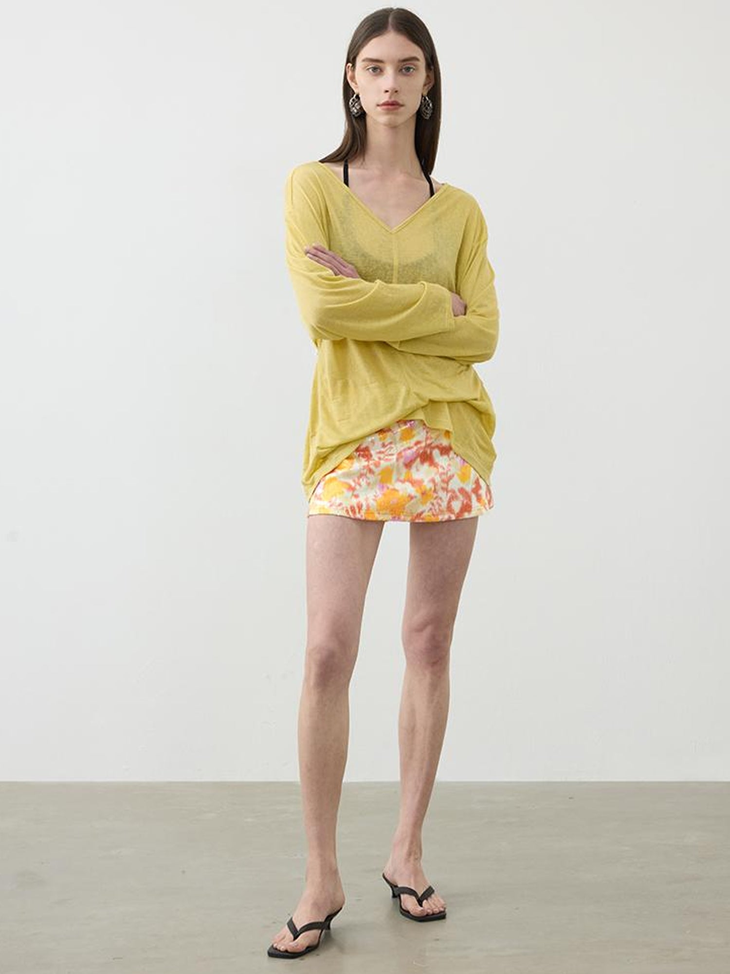 AFTADAWN V-Neck Snowflake Textured Sun Protection Tunic Top