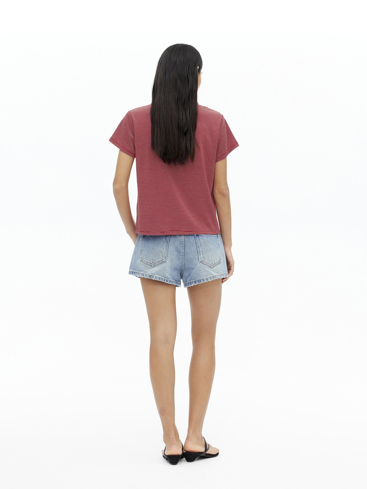 AFTADAWN V-Neck Striped Lyocell Tee