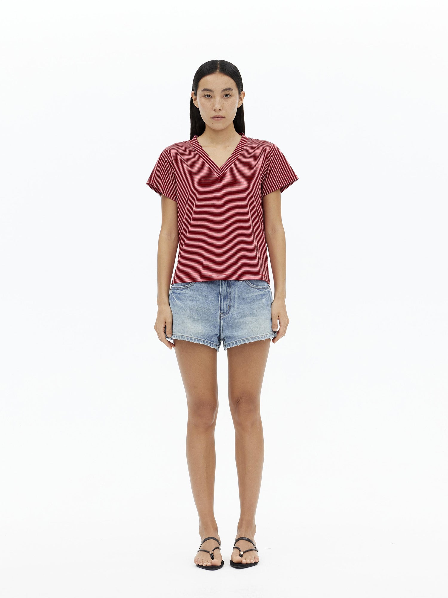 AFTADAWN V-Neck Striped Lyocell Tee