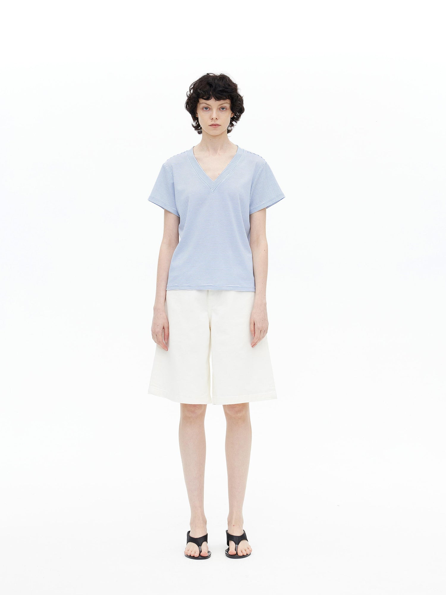 AFTADAWN V-Neck Striped Lyocell Tee