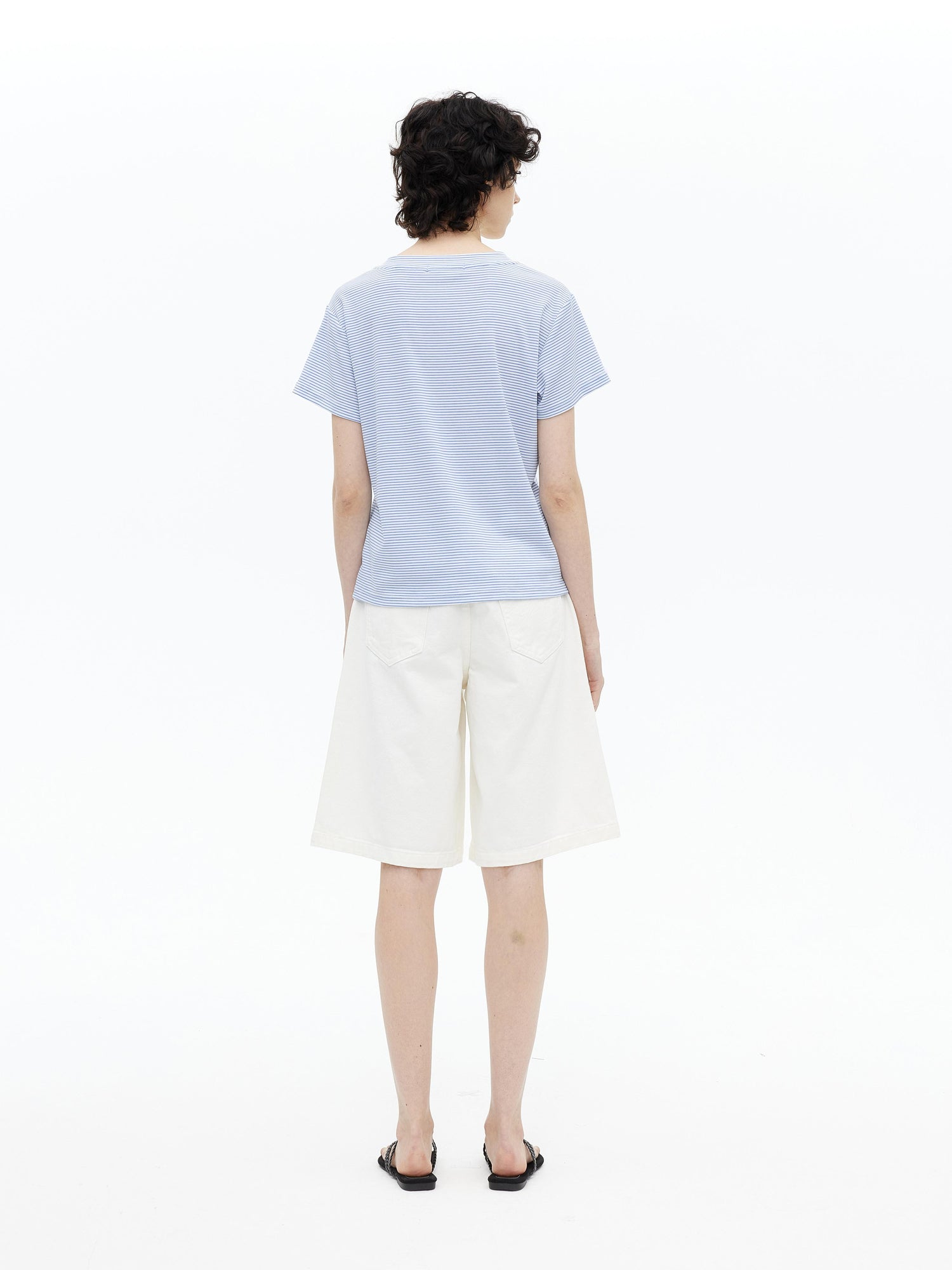 AFTADAWN V-Neck Striped Lyocell Tee