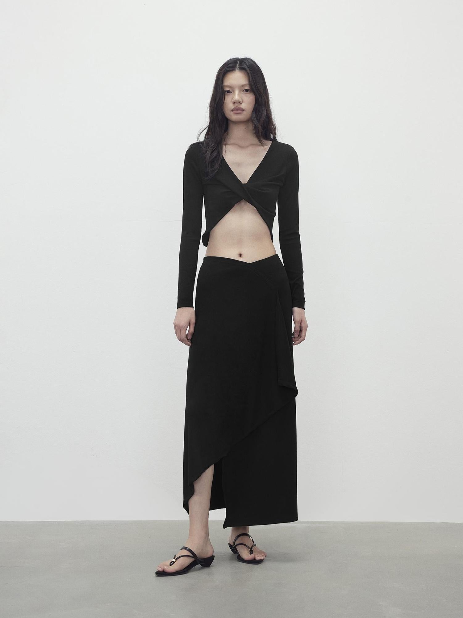 AFTADAWN V-Neck Twist Top Asymmetrical Skirt Set