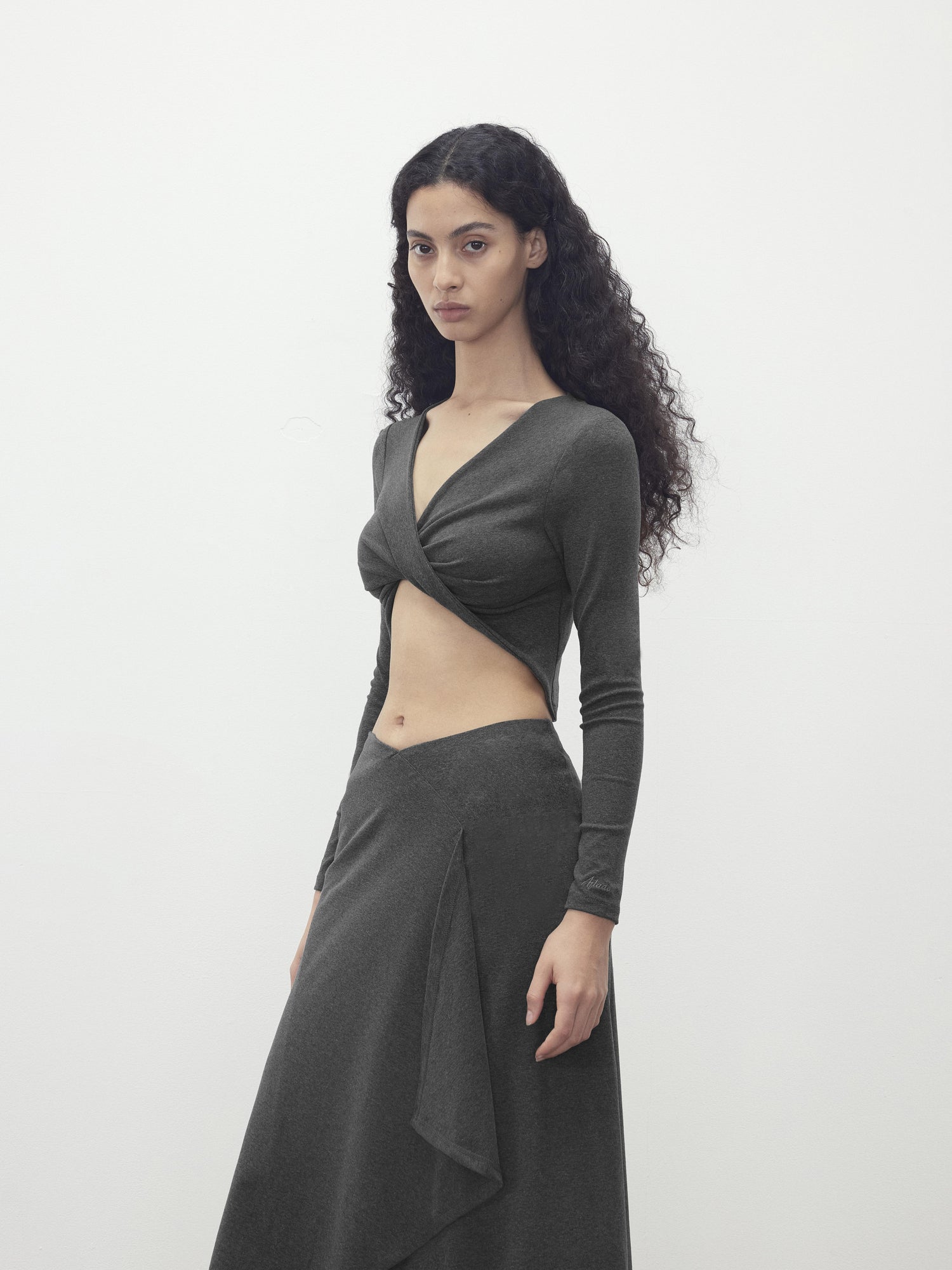 AFTADAWN V-Neck Twist Top Asymmetrical Skirt Set