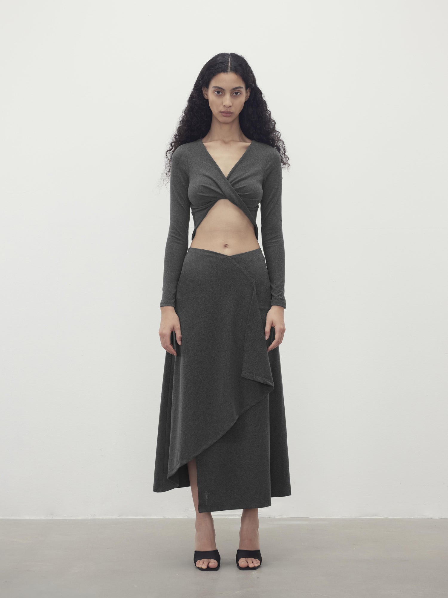 AFTADAWN V-Neck Twist Top Asymmetrical Skirt Set